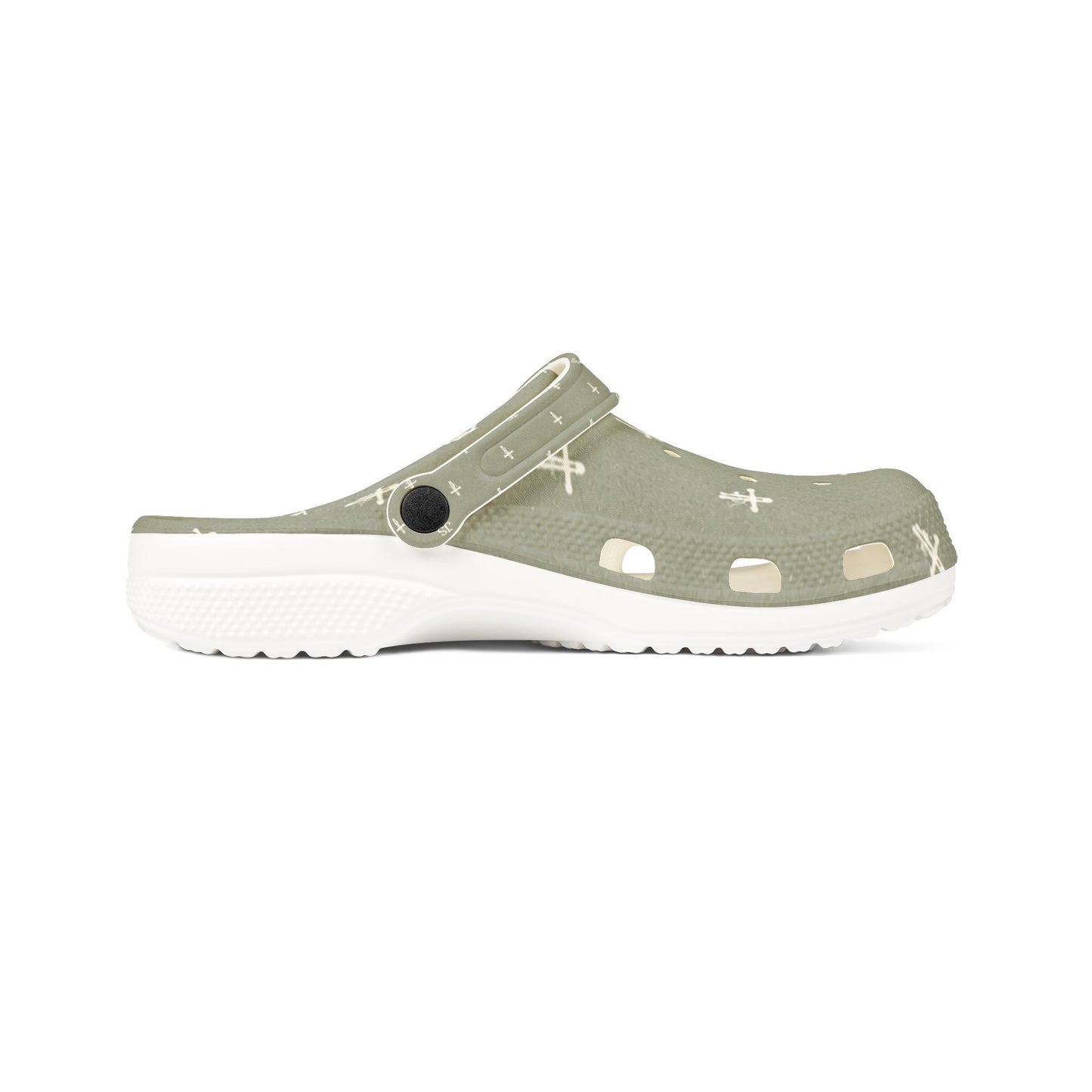 Adult EVA Foam Clogs with charms — Sage Cross Pattern Christian Slip-Ons