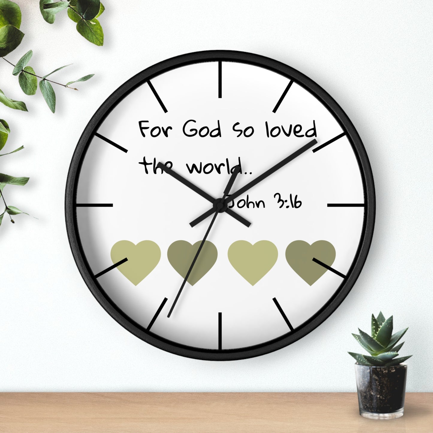 Wall Clock - "For God So Loved the World" John 3:16 Christian Heart Wall Clock