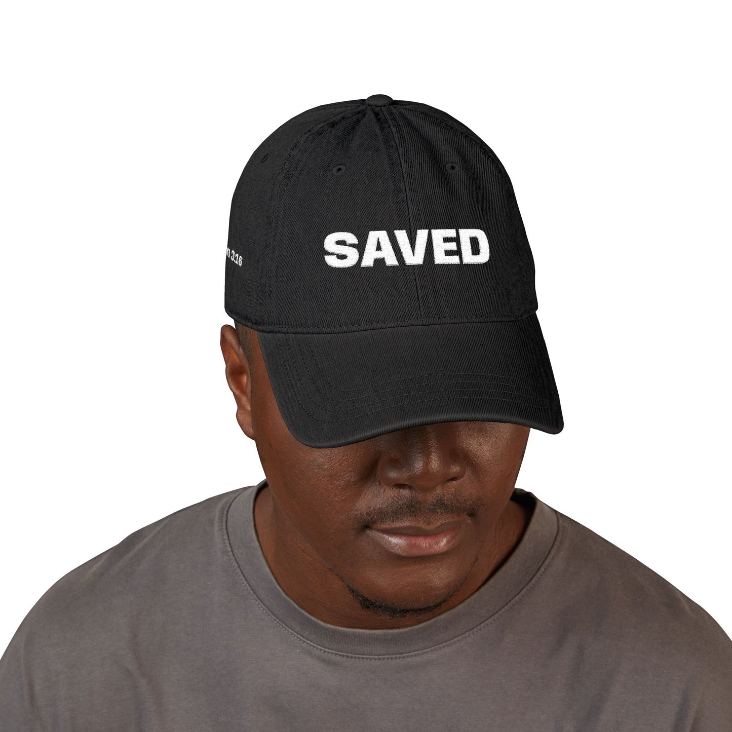 Saved Denim Hat — Embroidered John 3:16 Faith Cap