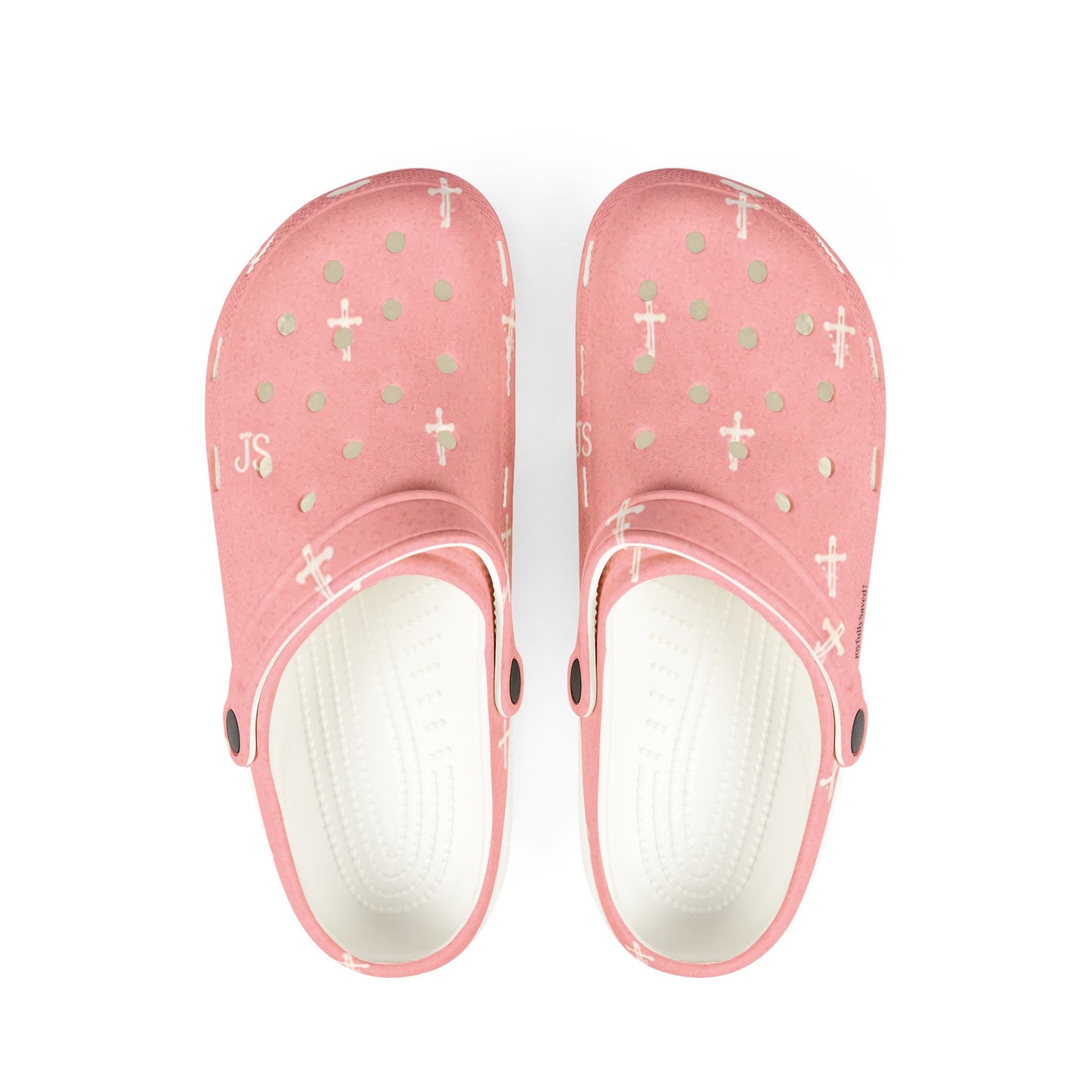 Adult EVA Foam Clogs with charms — Cream Cross Pattern Christian Slip-Ons