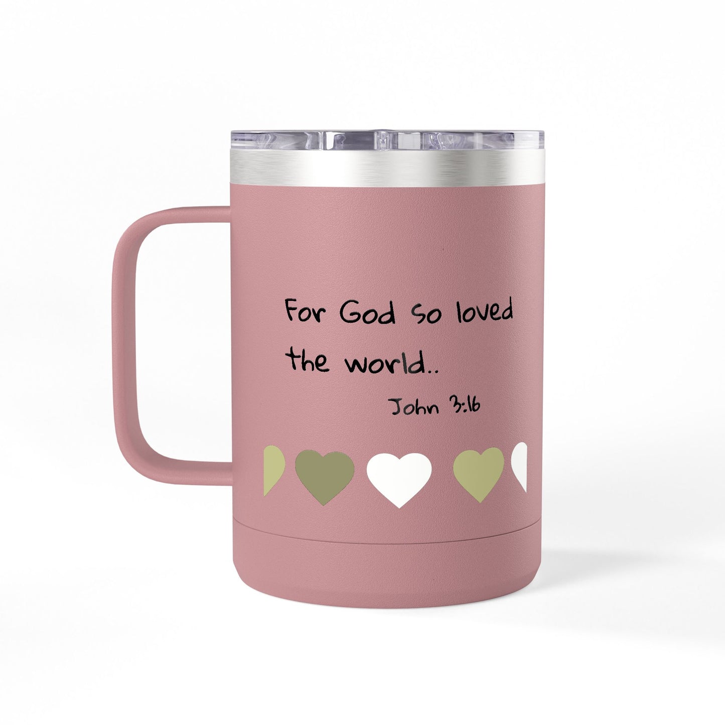 John 3:16 Heart Travel Mug — 15oz Christian Scripture Tumbler