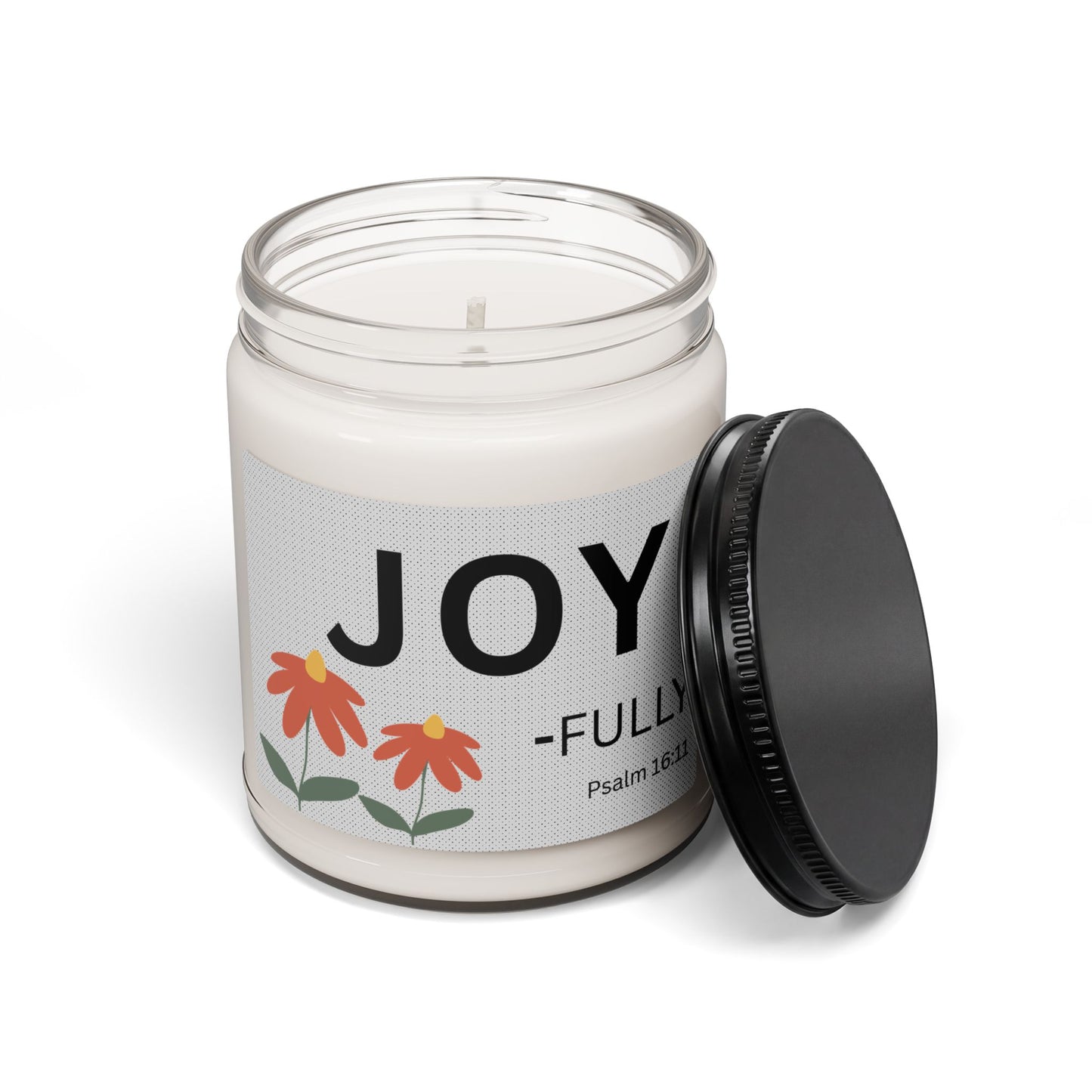 Joy-Fully Soy Candle — 9oz Scented Jar with Floral Design (Psalm 16:11)