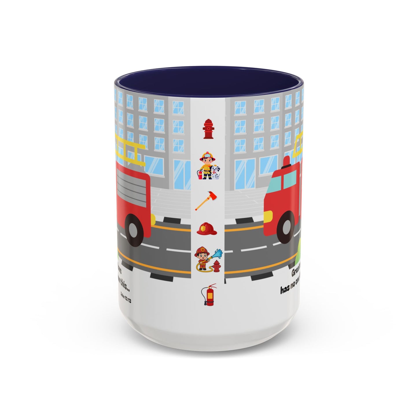 Fire Truck Coffee Mug — "Greater love has no one than this" Scripture Mug (11/15 oz)