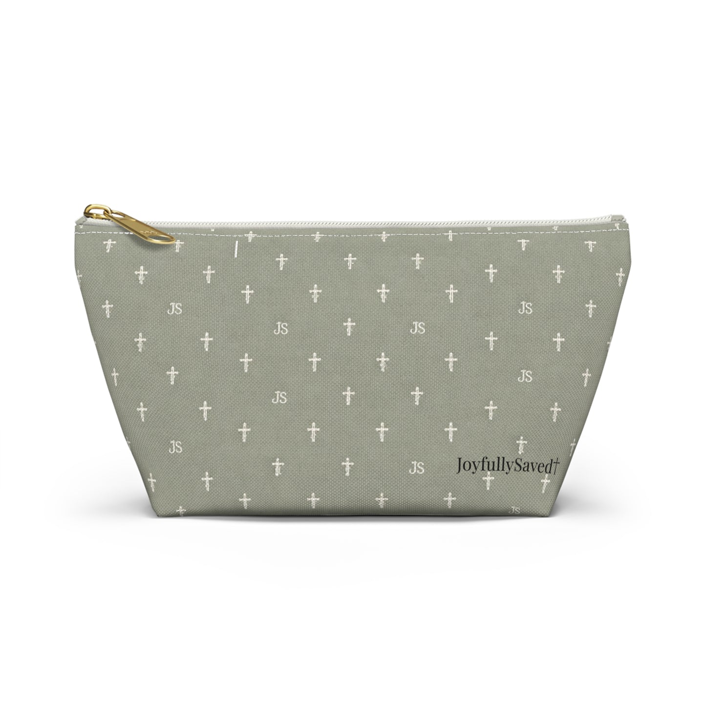 Joyfully Saved Cross Pattern Accessory Pouch — Christian Makeup & Travel T-Bottom Bag