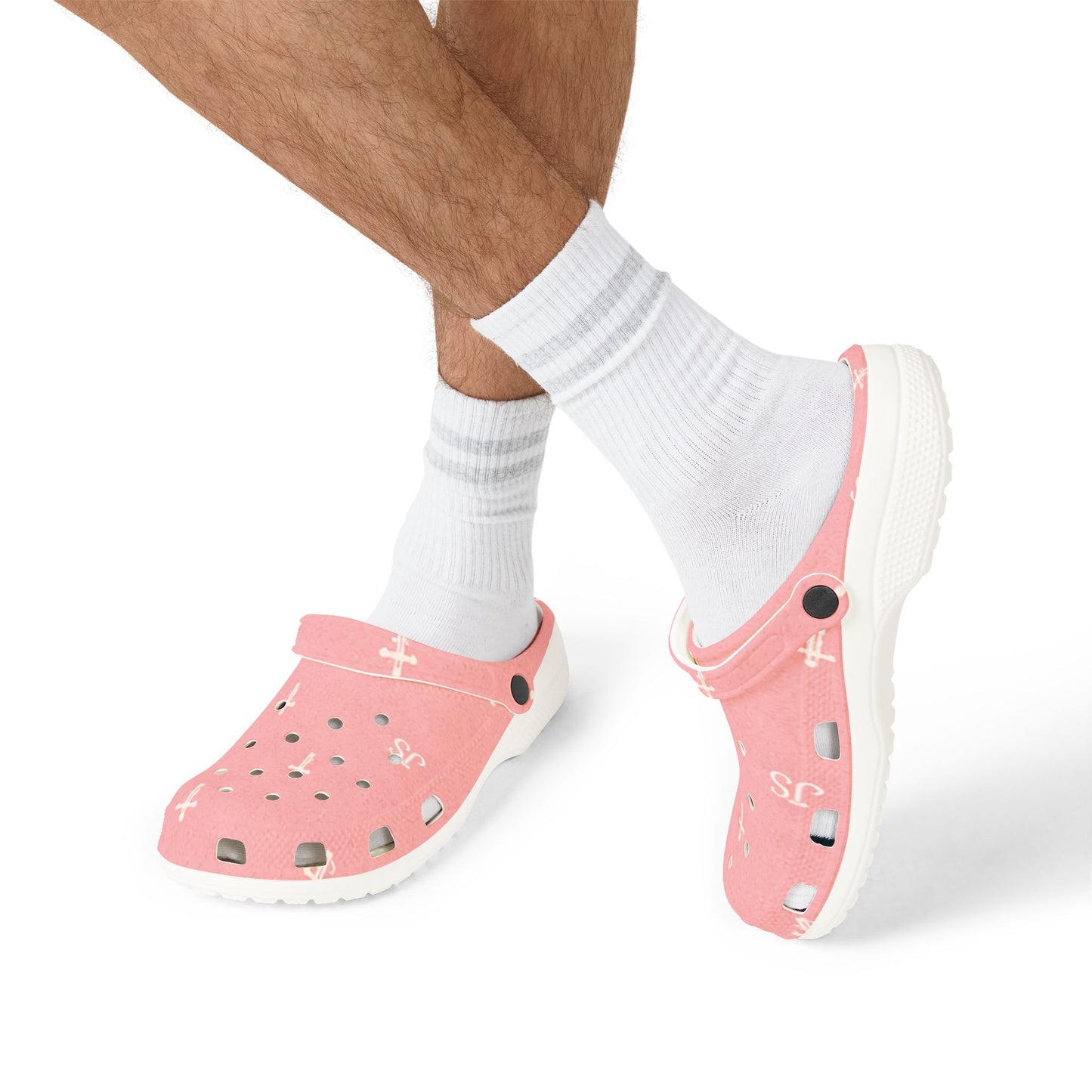 Adult EVA Foam Clogs with charms — Cream Cross Pattern Christian Slip-Ons