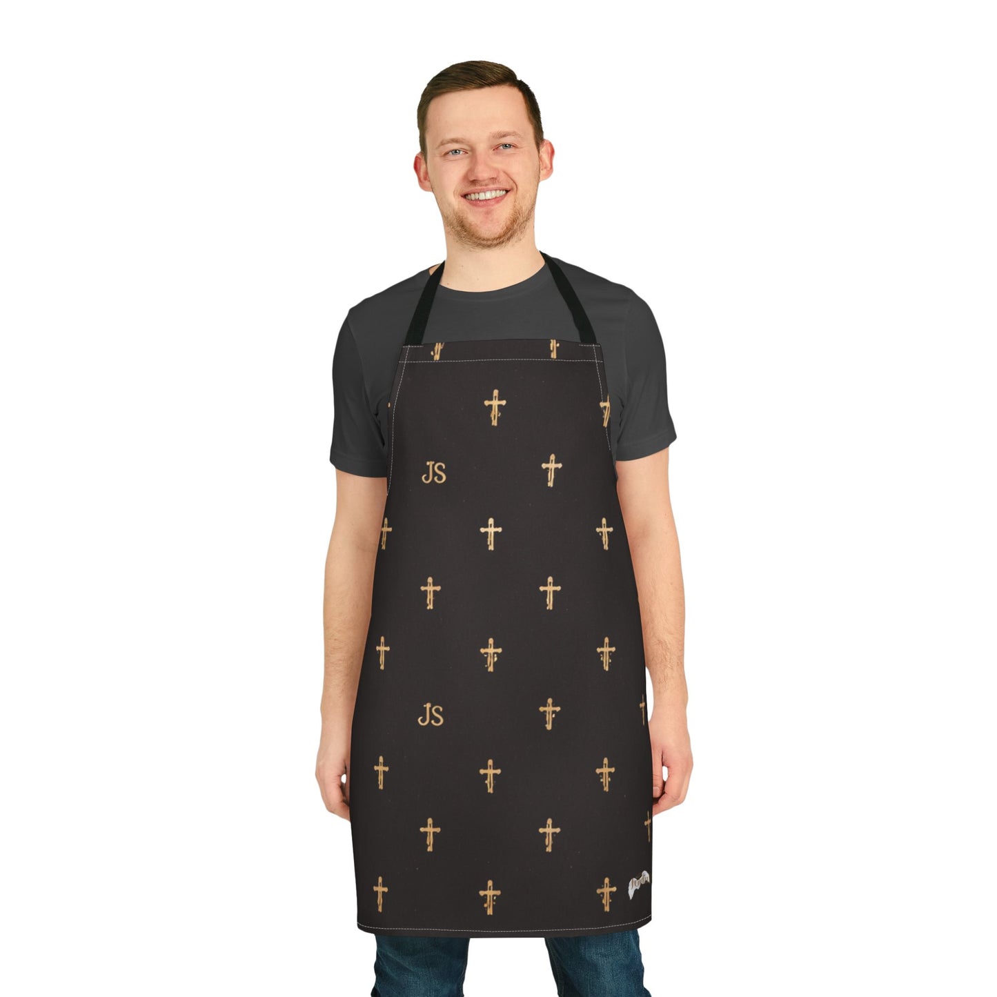 Christian Cross Black Apron — large print, Faith Kitchen Apron