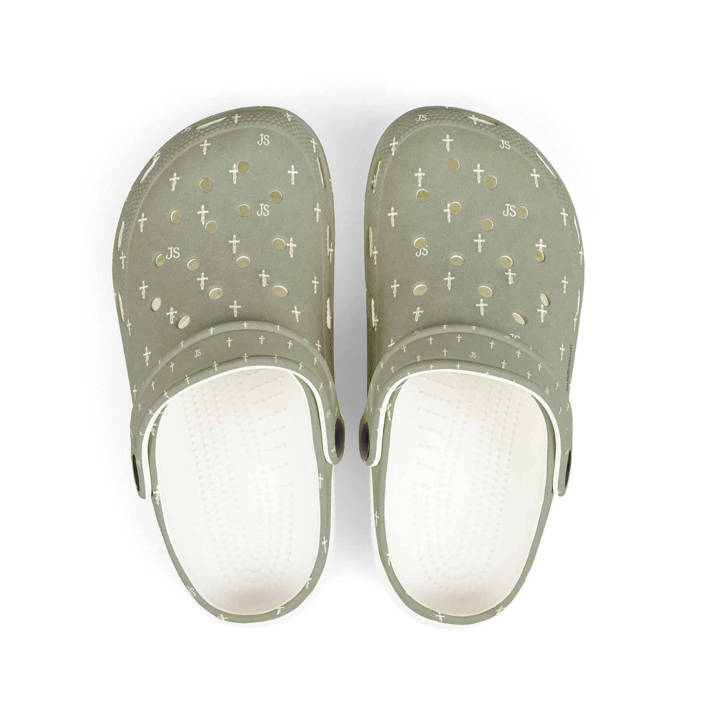 Kids EVA Foam Clogs  with Charms— Sage Cross Pattern Christian Slip-Ons