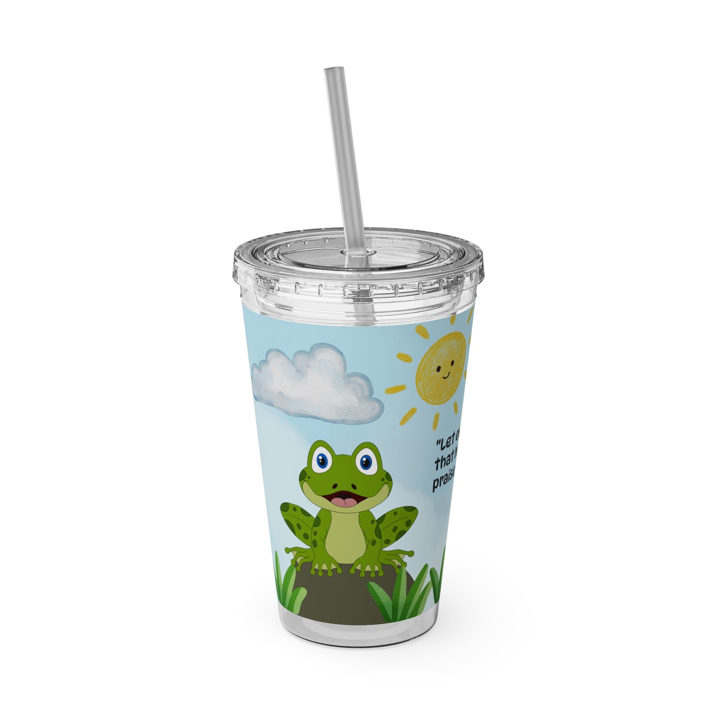 Frog 16oz Tumbler with Straw — Christian Cup (Psalm 150:6)