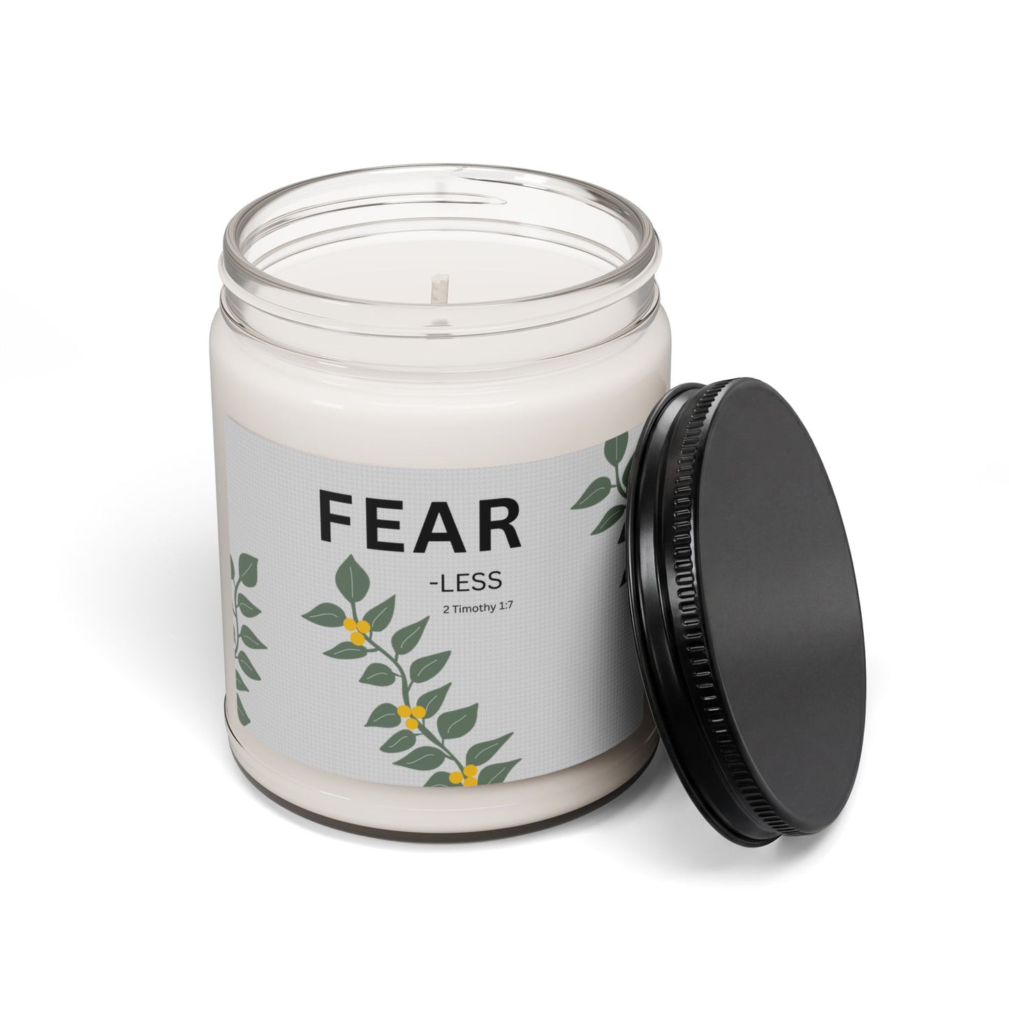 Fear-less Soy Candle — 9oz Scented Jar with Floral Design (2 Timothy 1:7)