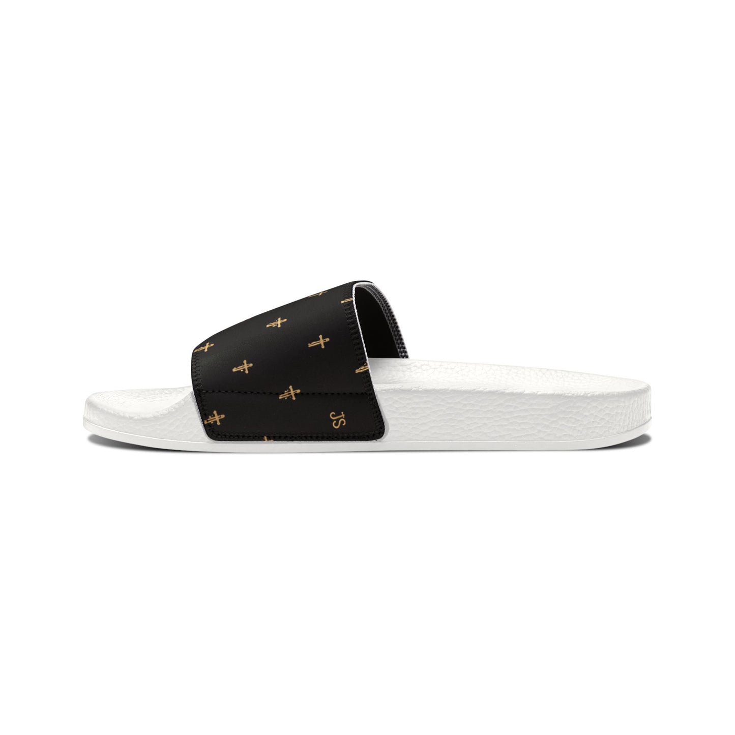 Christian Cross Slides — Youth Removable-Strap Sandals with Black Cross Pattern