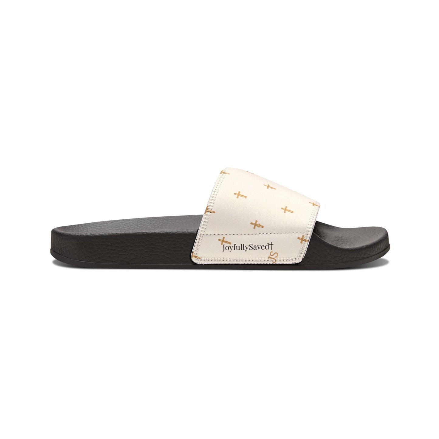 Christian Cross Slides — Youth Removable-Strap Sandals with Cream Cross Pattern
