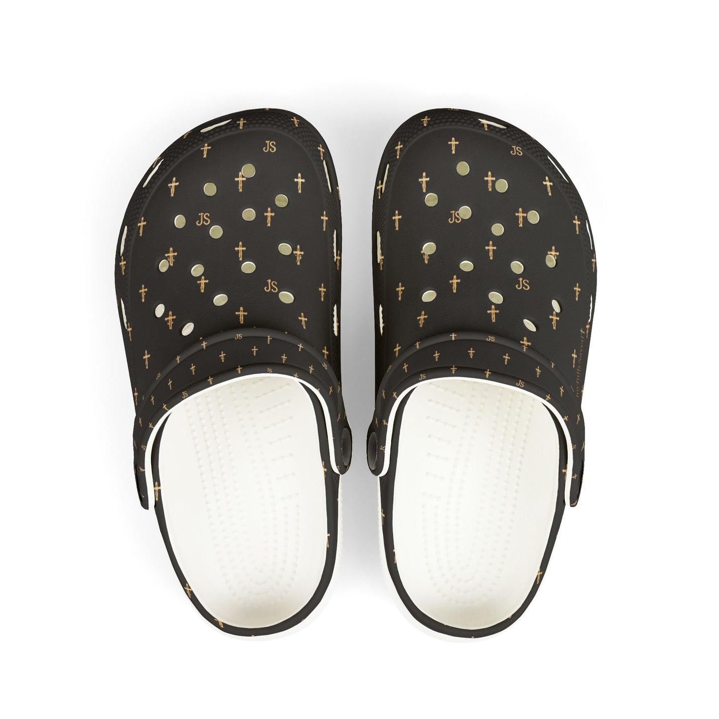 Kids EVA Foam Clogs  with Charms— Black Cross Pattern Christian Slip-Ons
