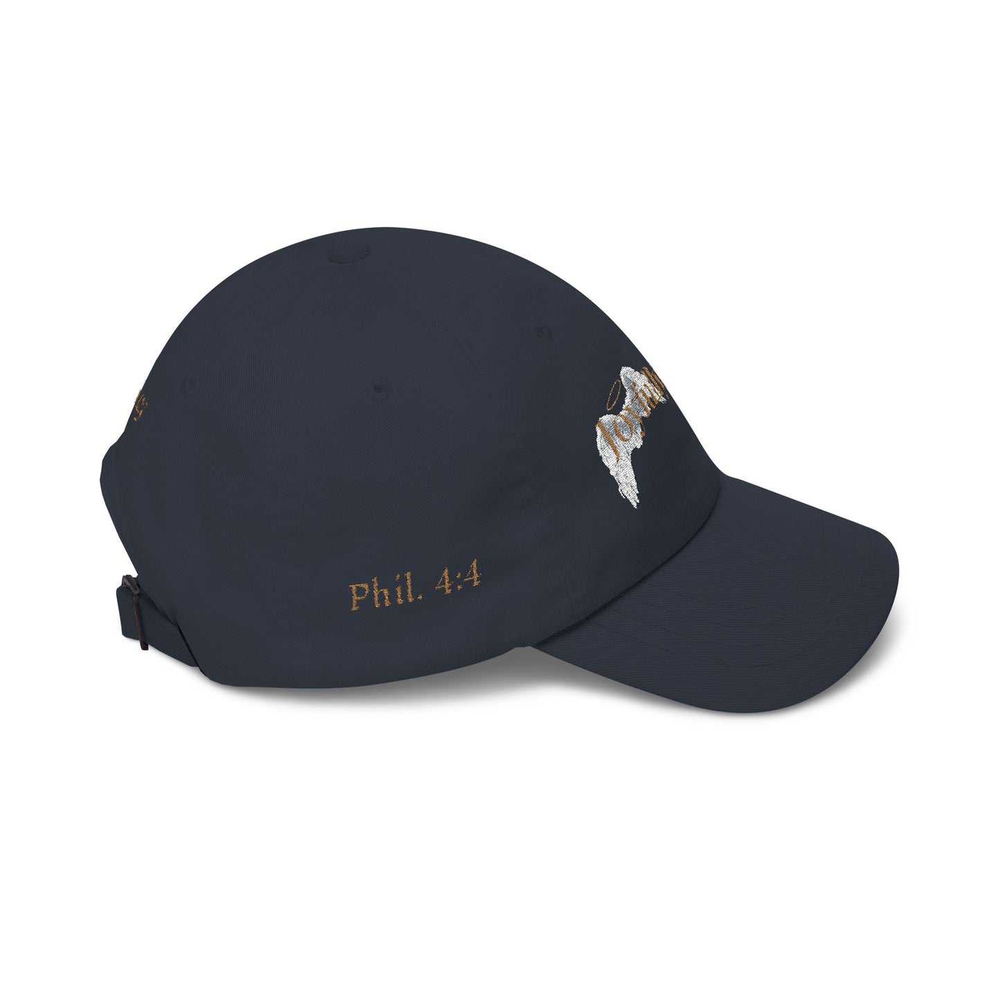 Joyfully Saved "dad" Cap, Logo with verses — Embroidered Hat, Gold text