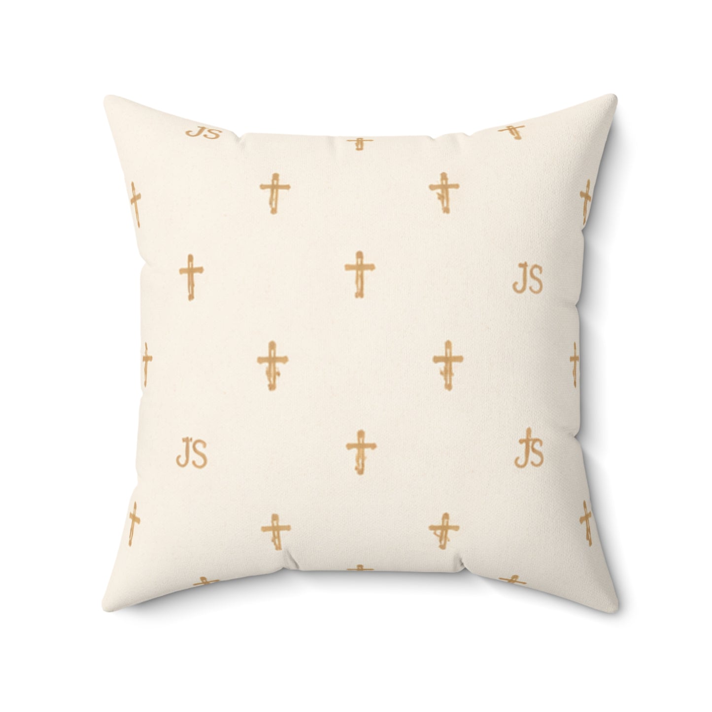 Joyfully Saved (JS) Gold Cross Decorative Pillow — Cream Signature Cross Throw Pillow