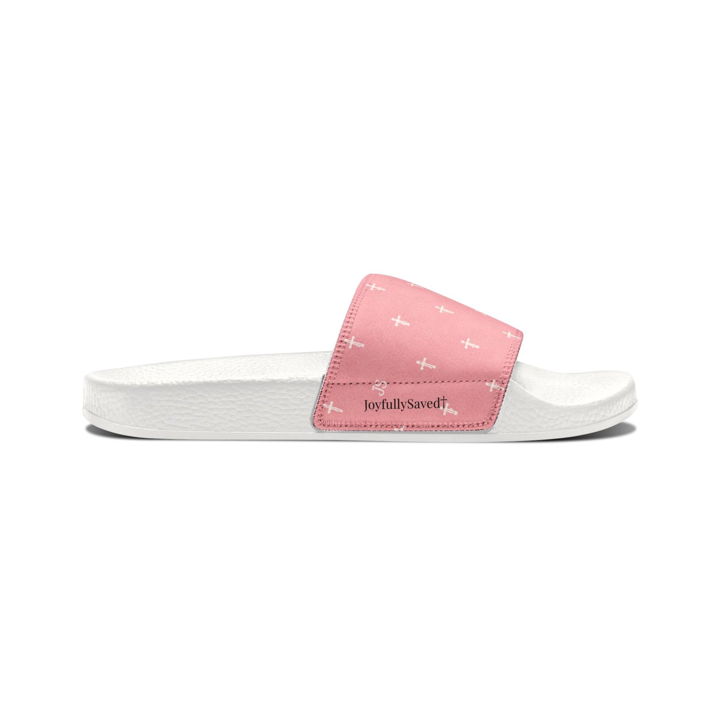 Christian Cross Slides — Youth Removable-Strap Sandals with Pink Cross Pattern