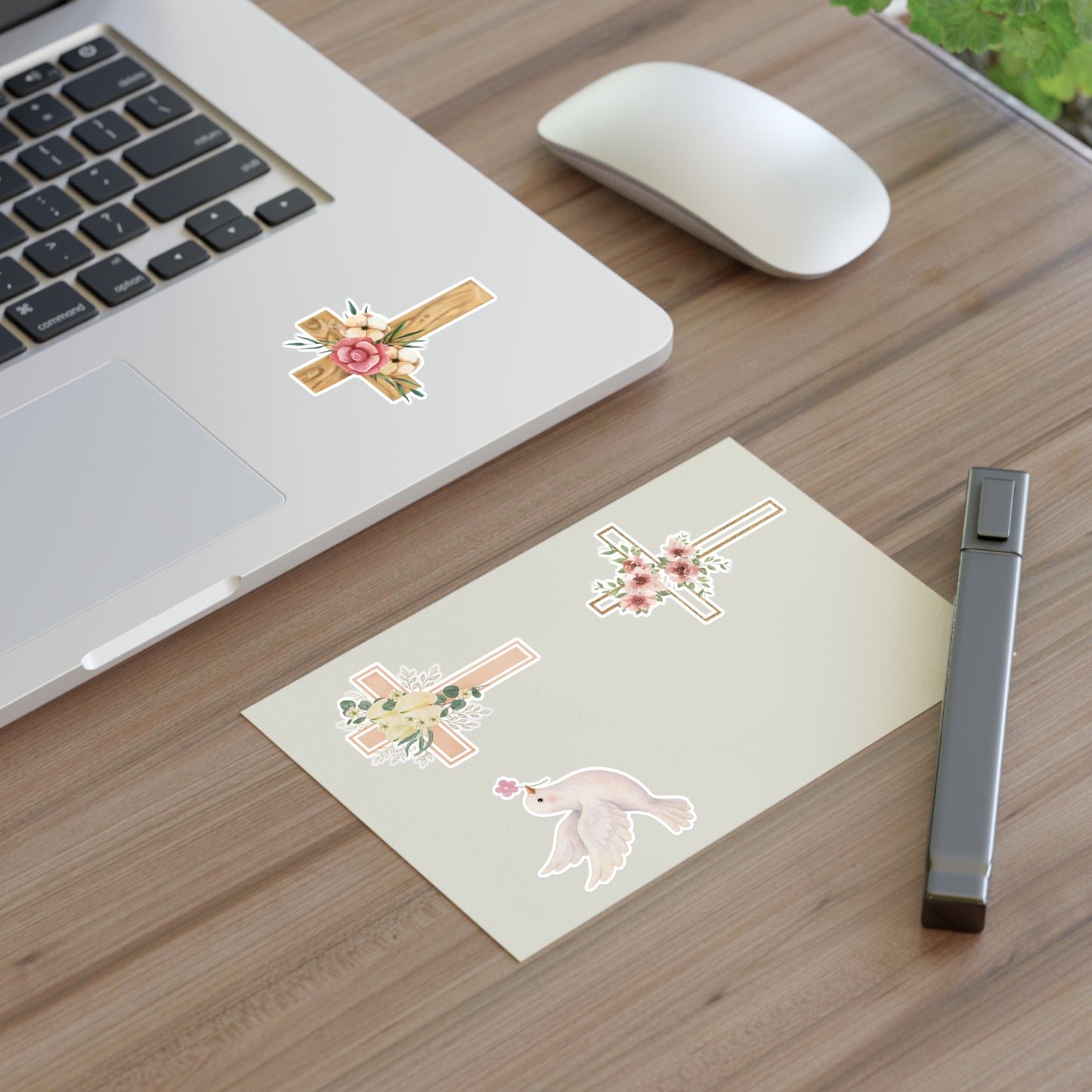 Christian Cross & Dove Floral Sticker Sheet — 4 Religious Faith Stickers