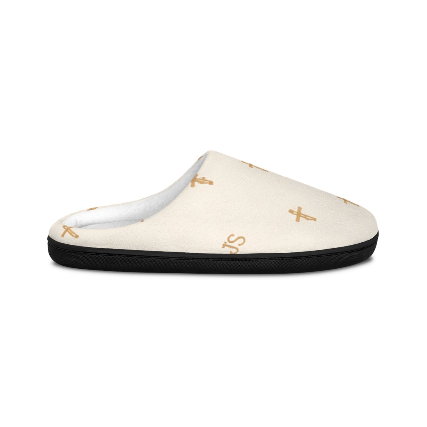 Christian Cross Pattern Women's Indoor Slippers — Signature JC Cream Design