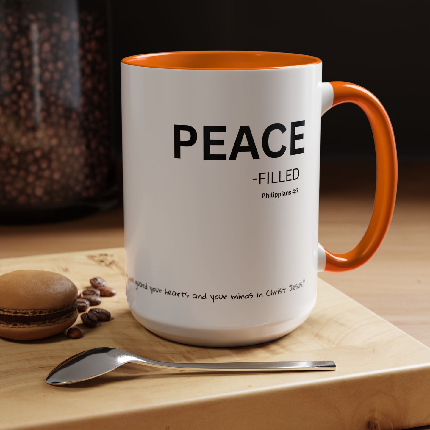 PEACE-filled Scripture Coffee Mug  Psalm 16: 11— 15 oz with Scripture Around Base (Accent, Colorful)