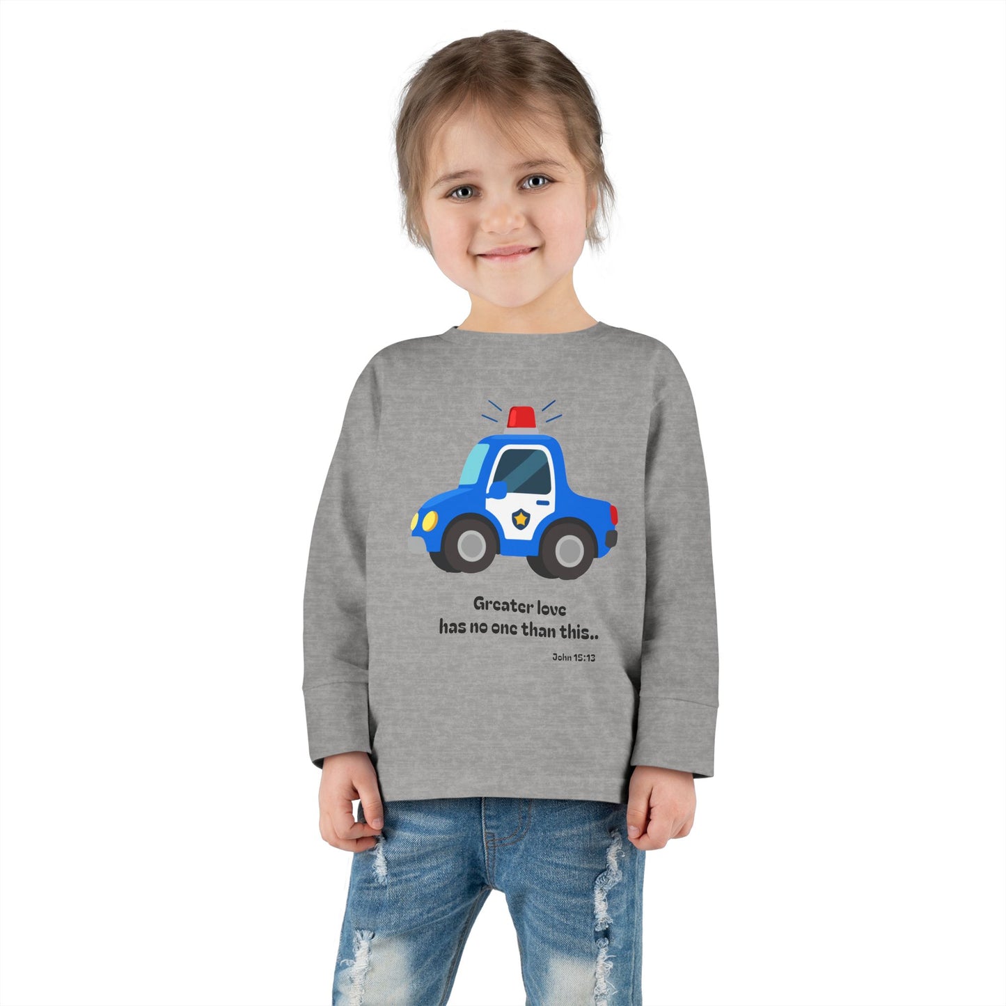 Christian Toddler Long Sleeve Tee — Police Car Kids Shirt (John 15:13)