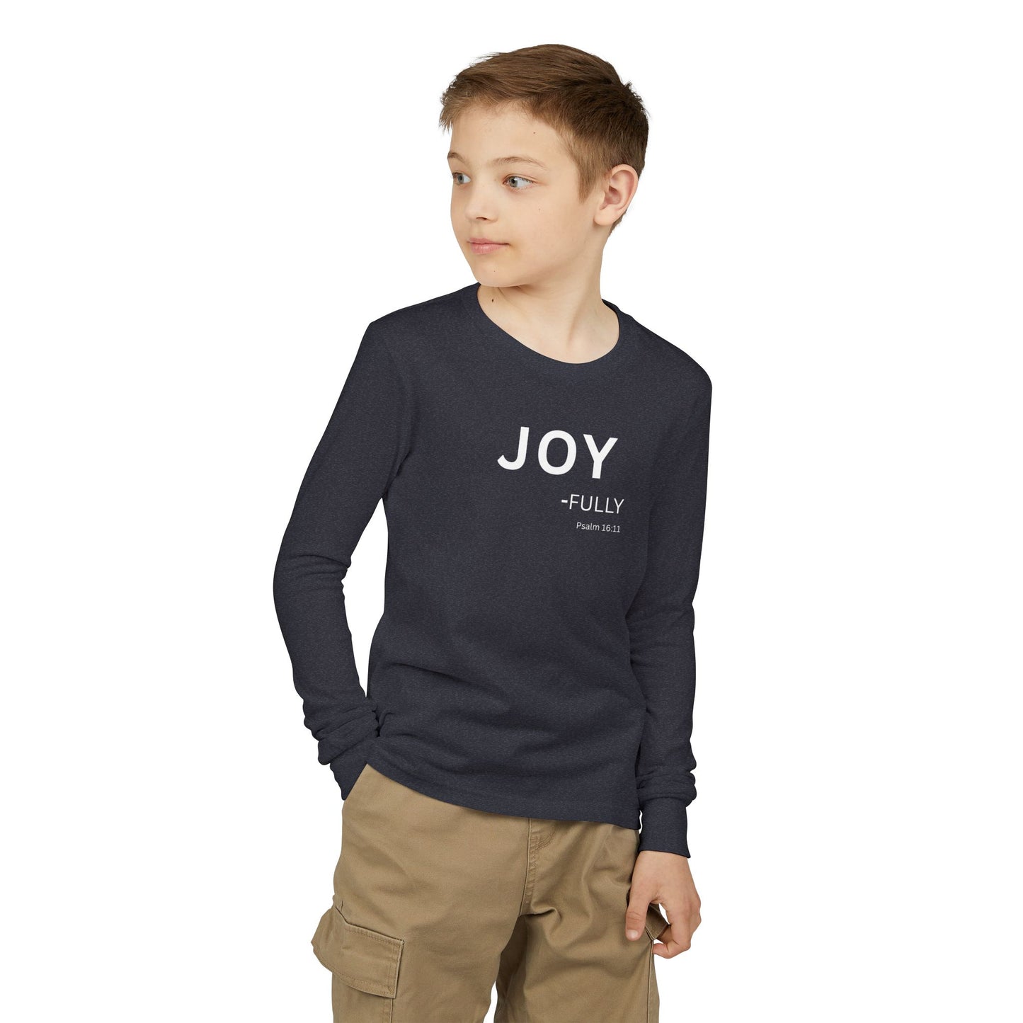 Joy-fully Psalm 16:11 Youth Jersey Long Sleeve Tee | Christian youth Shirt