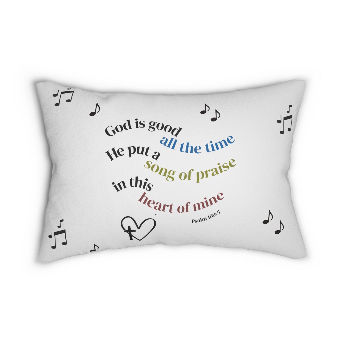 Music Note Lumbar Pillow — Decorative White Polyester Accent Pillow (Psalm 100:5)
