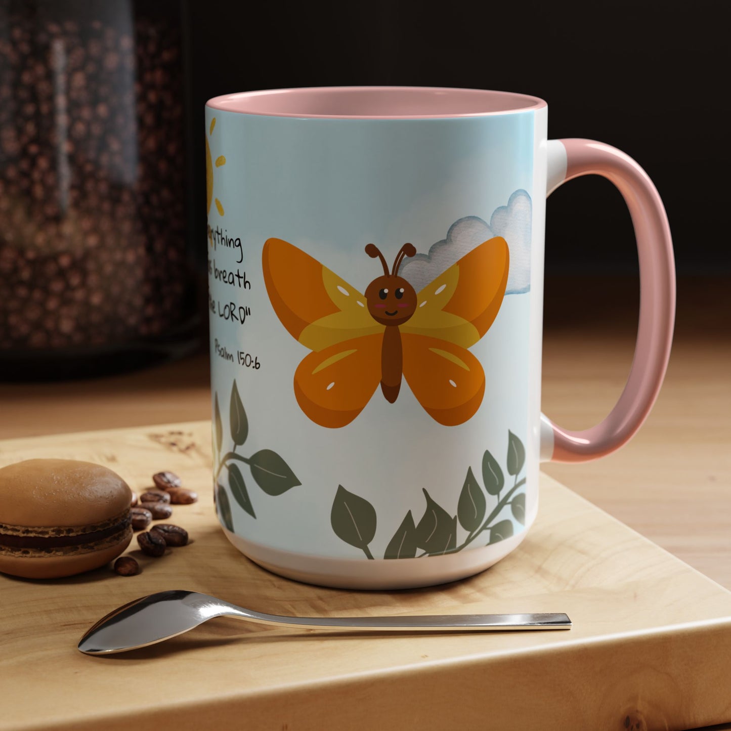 Butterfly Coffee Mug — Christian Ceramic Mug (Psalm 150:6)