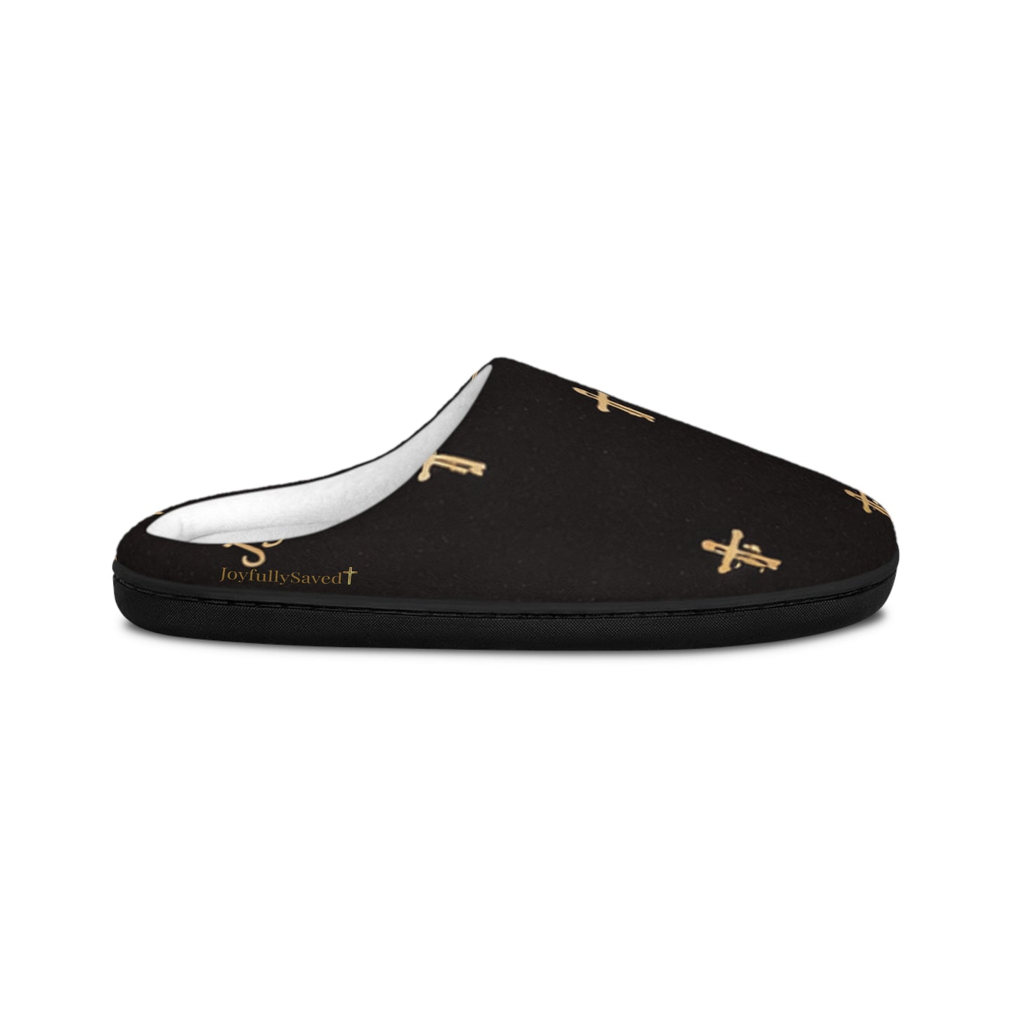 Christian Cross Pattern Women's Indoor Slippers — Signature JC Black Design