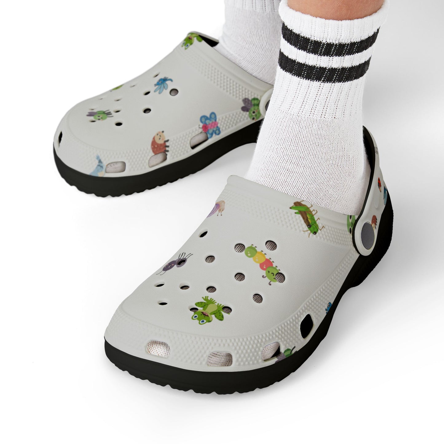 Kids EVA Foam Clogs  with Charms— "Bugs & Blessings" Pattern Christian Slip-Ons
