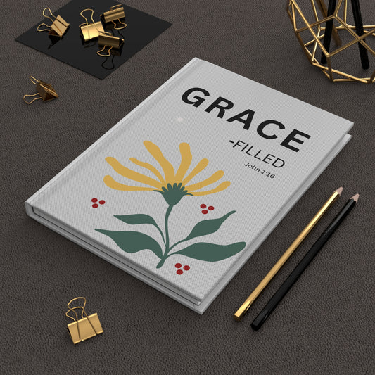 Grace - filled  John 1:16 Hardcover Journal — Christian Inspirational Notebook, religious gift