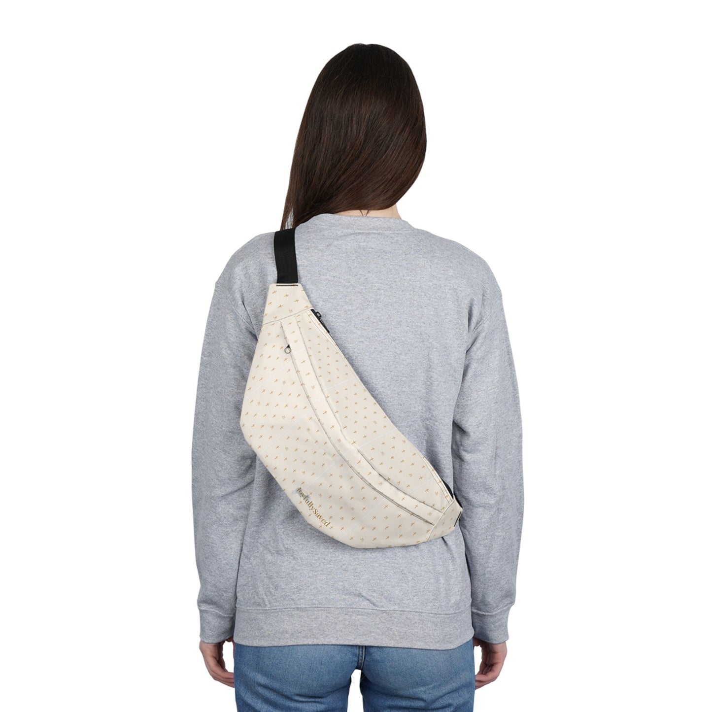 Cross Pattern Fanny Pack — Cream & Tan, Christian bag
