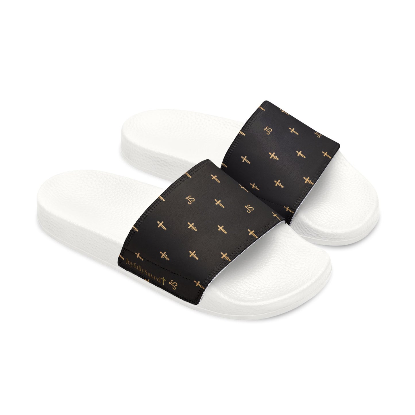 Christian Cross Slides — Youth Removable-Strap Sandals with Black Cross Pattern