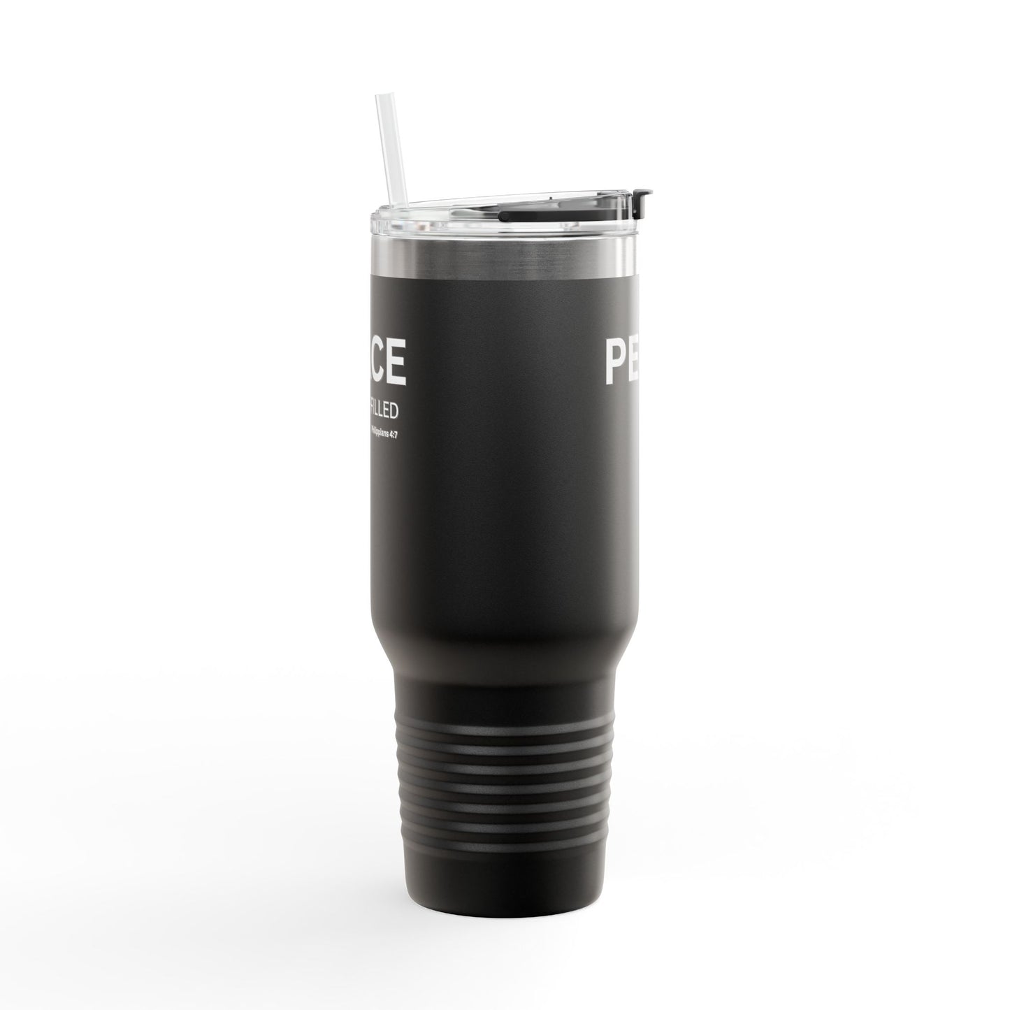 PEACE-filled Insulated 40oz Travel Mug, white text — Christian Faith Declaration - Philippians 4:7