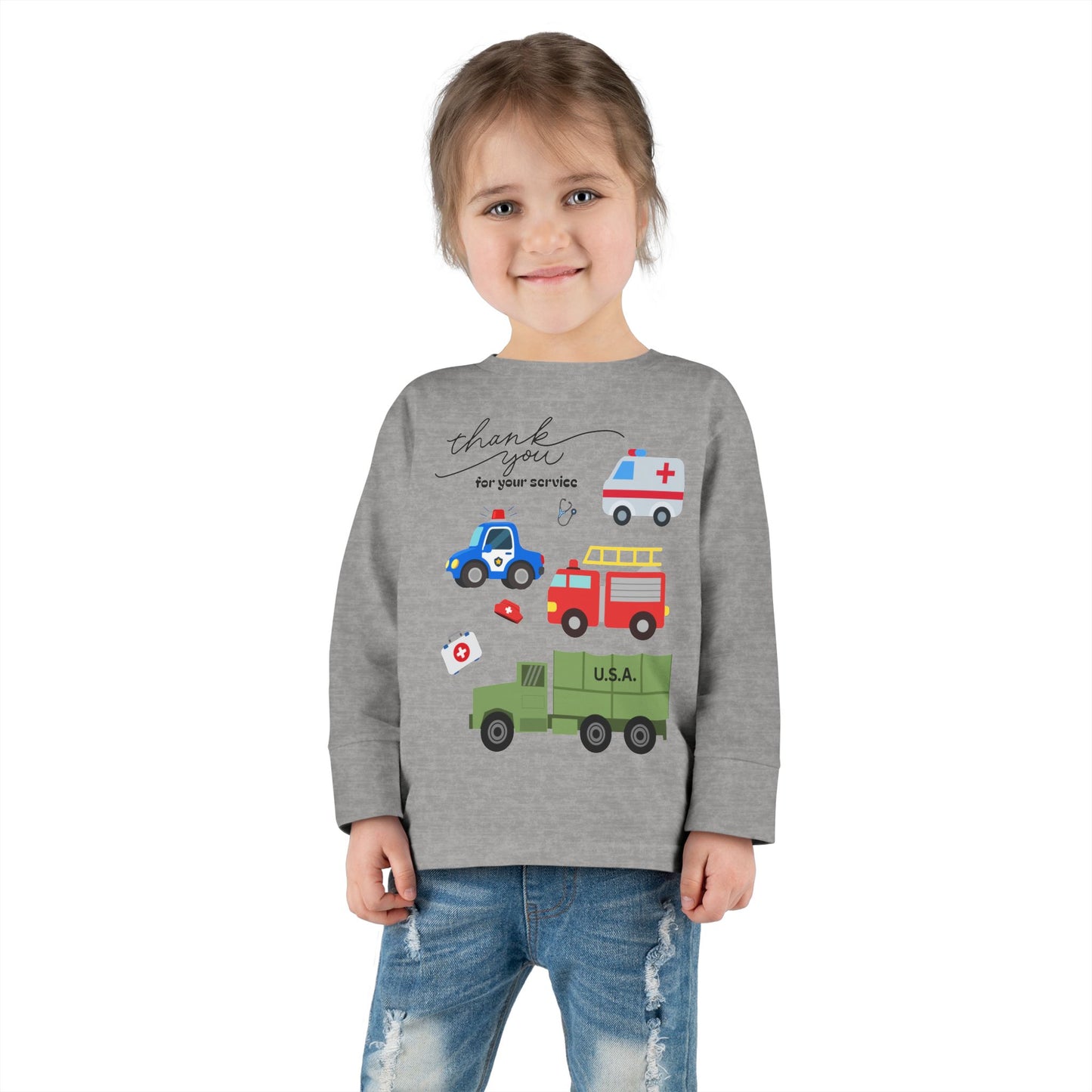 Christian Toddler Long Sleeve Tee — Hero Vehicles Kids Shirt (John 15:13)