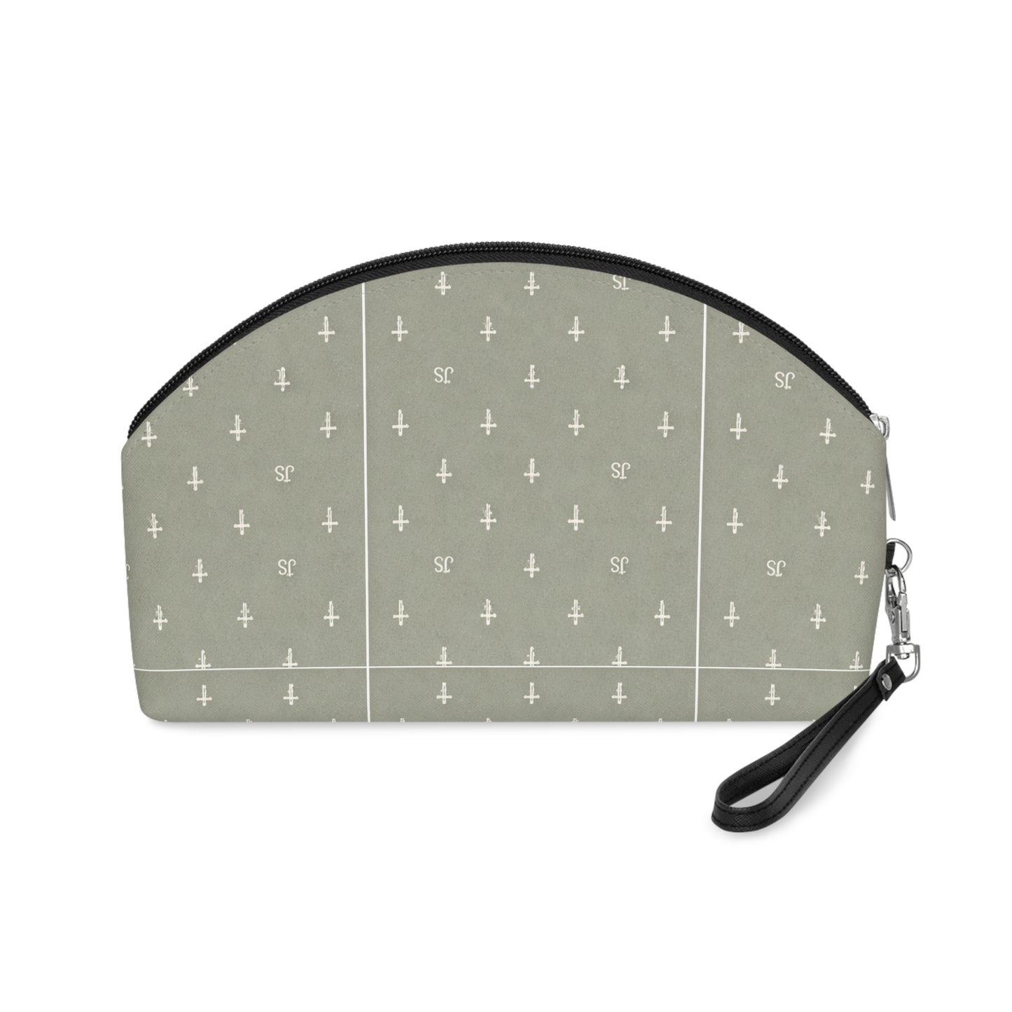 Gold Cross Pattern Makeup Bag — "Joyfully Saved" SageCosmetic Pouch