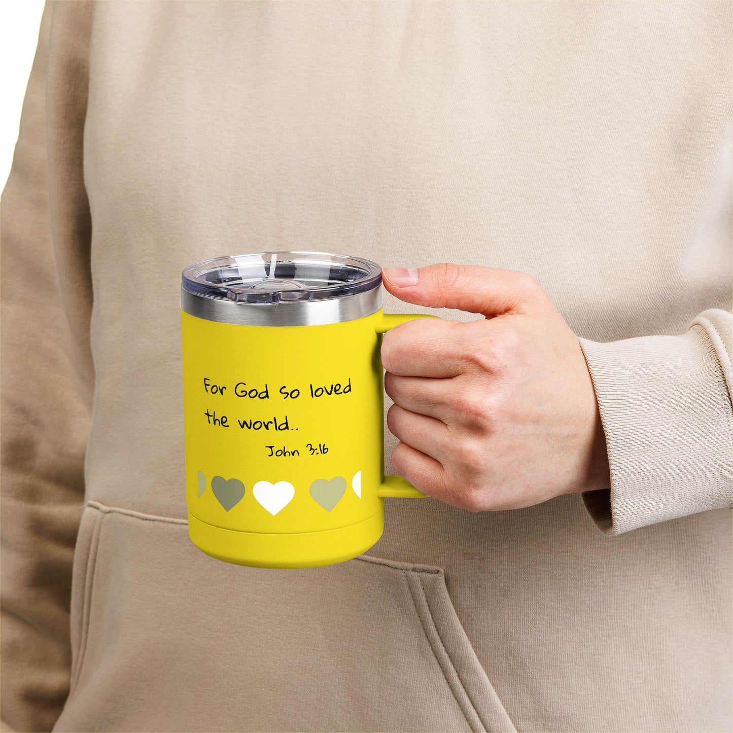 John 3:16 Heart Travel Mug — 15oz Christian Scripture Tumbler