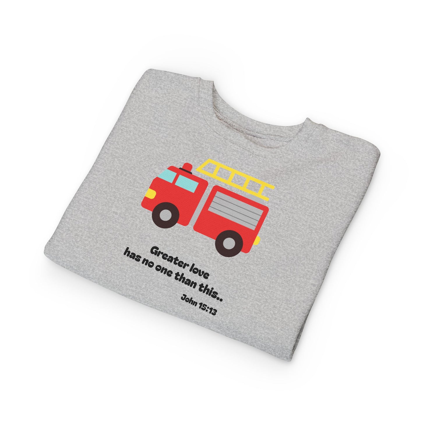 Christian Toddler Sweatshirt • Fire Truck Kids Pullover (John 15:13)