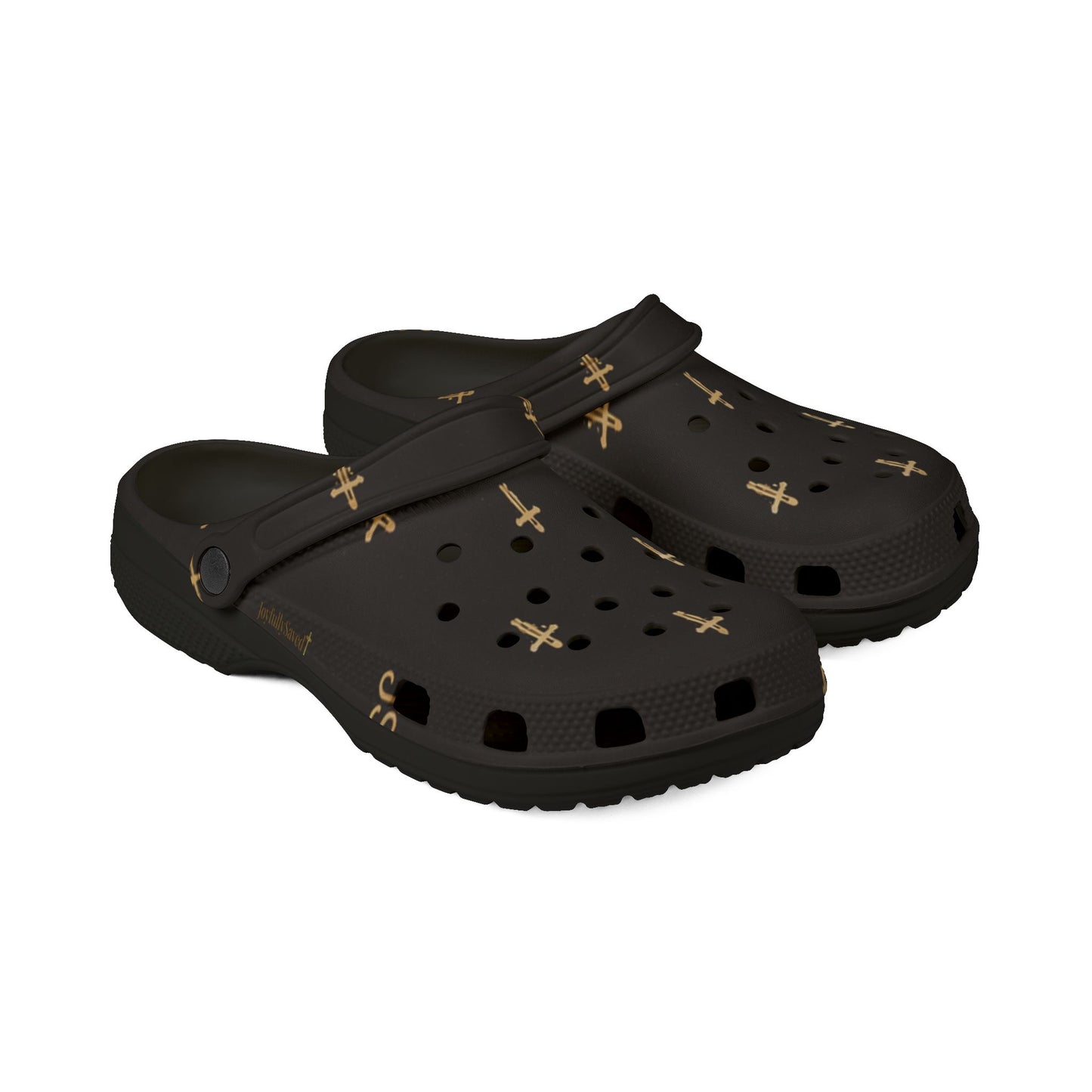 Adult EVA Foam Clogs with charms — Black Cross Pattern Christian Slip-Ons