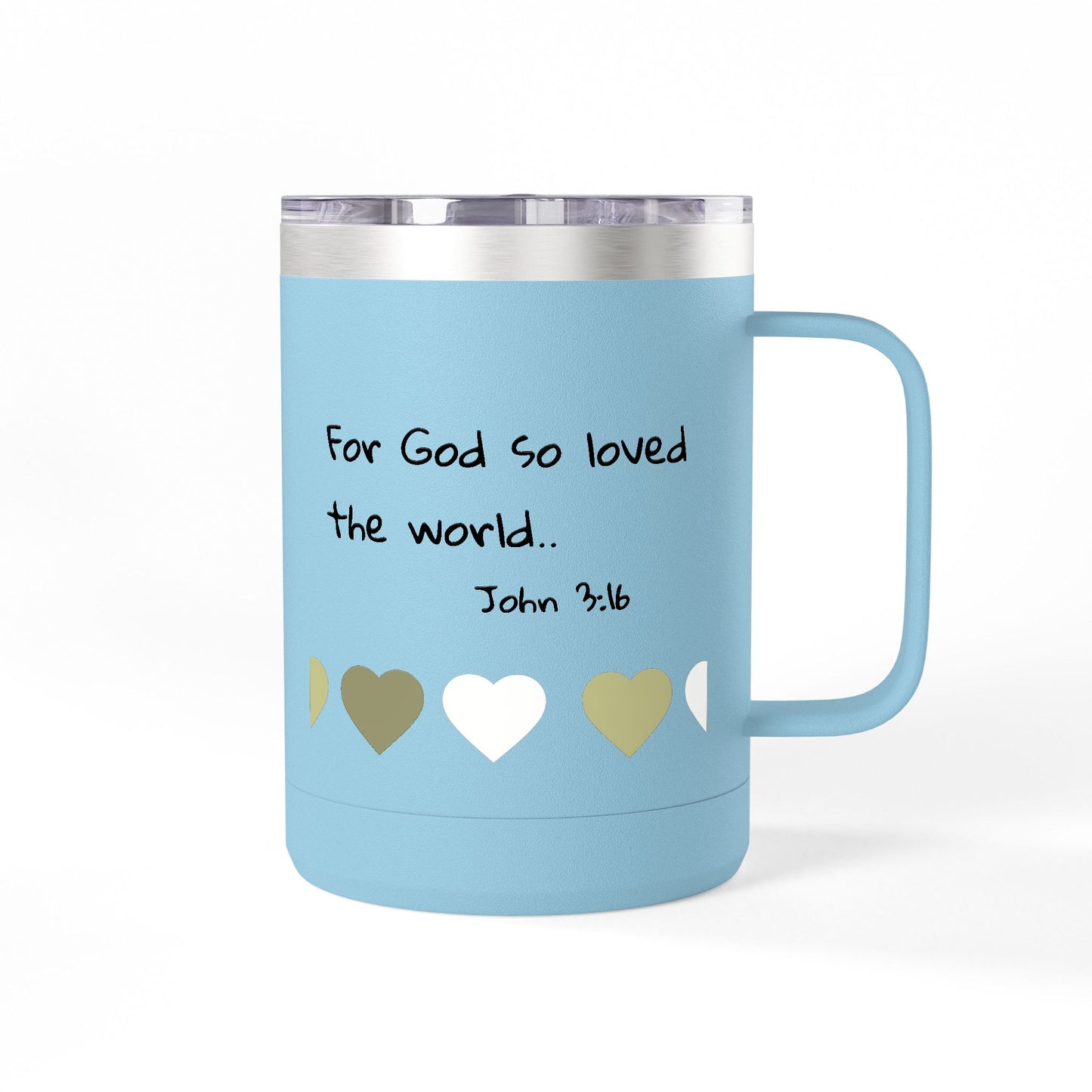 John 3:16 Heart Travel Mug — 15oz Christian Scripture Tumbler