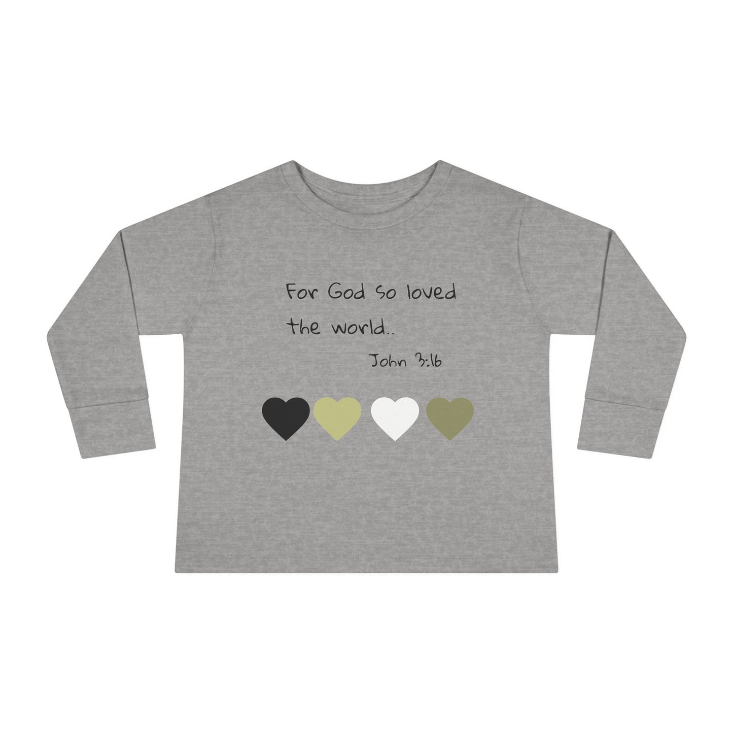 Toddler Long Sleeve Tee - "For God So Loved the World" Heart Bible Verse Shirt