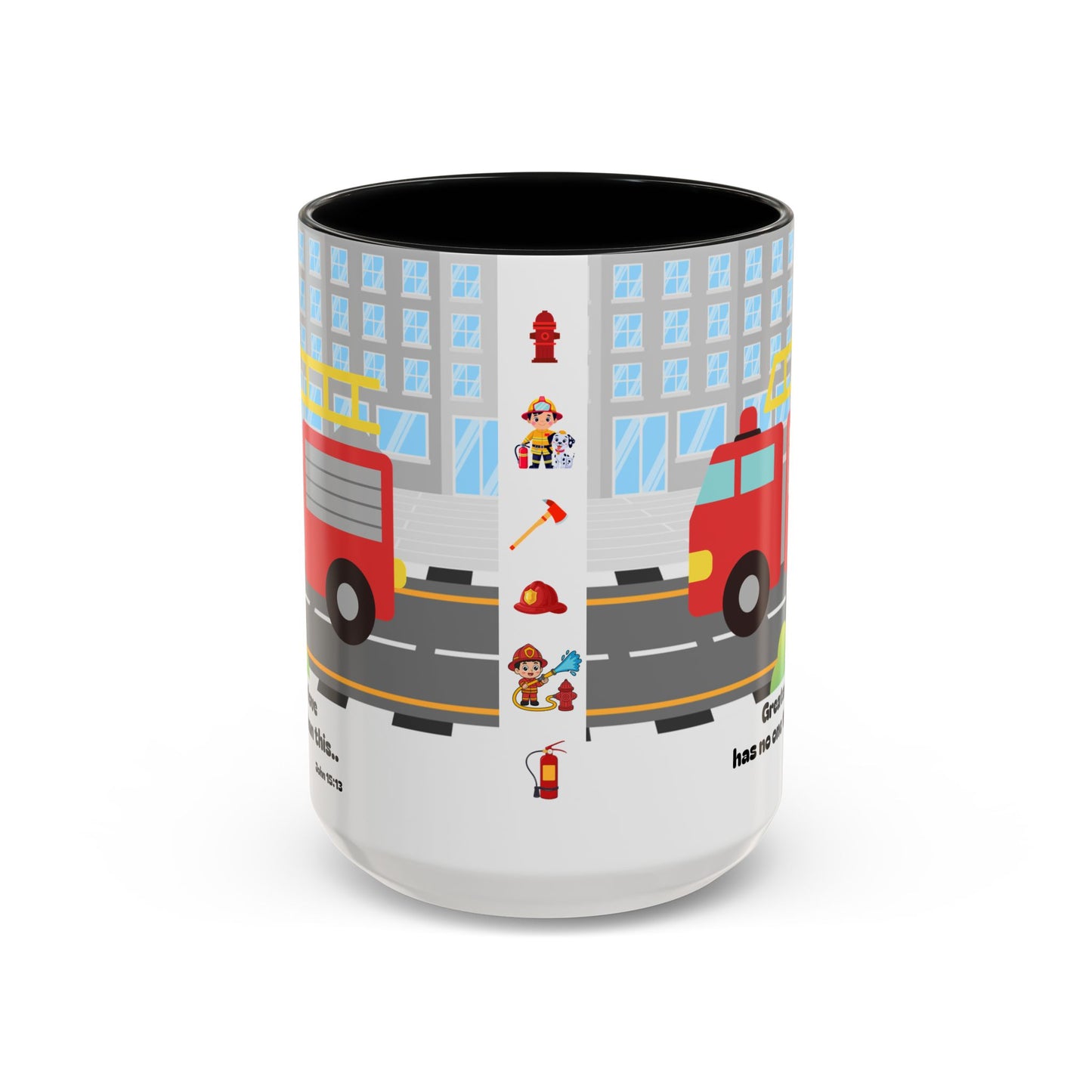 Fire Truck Coffee Mug — "Greater love has no one than this" Scripture Mug (11/15 oz)