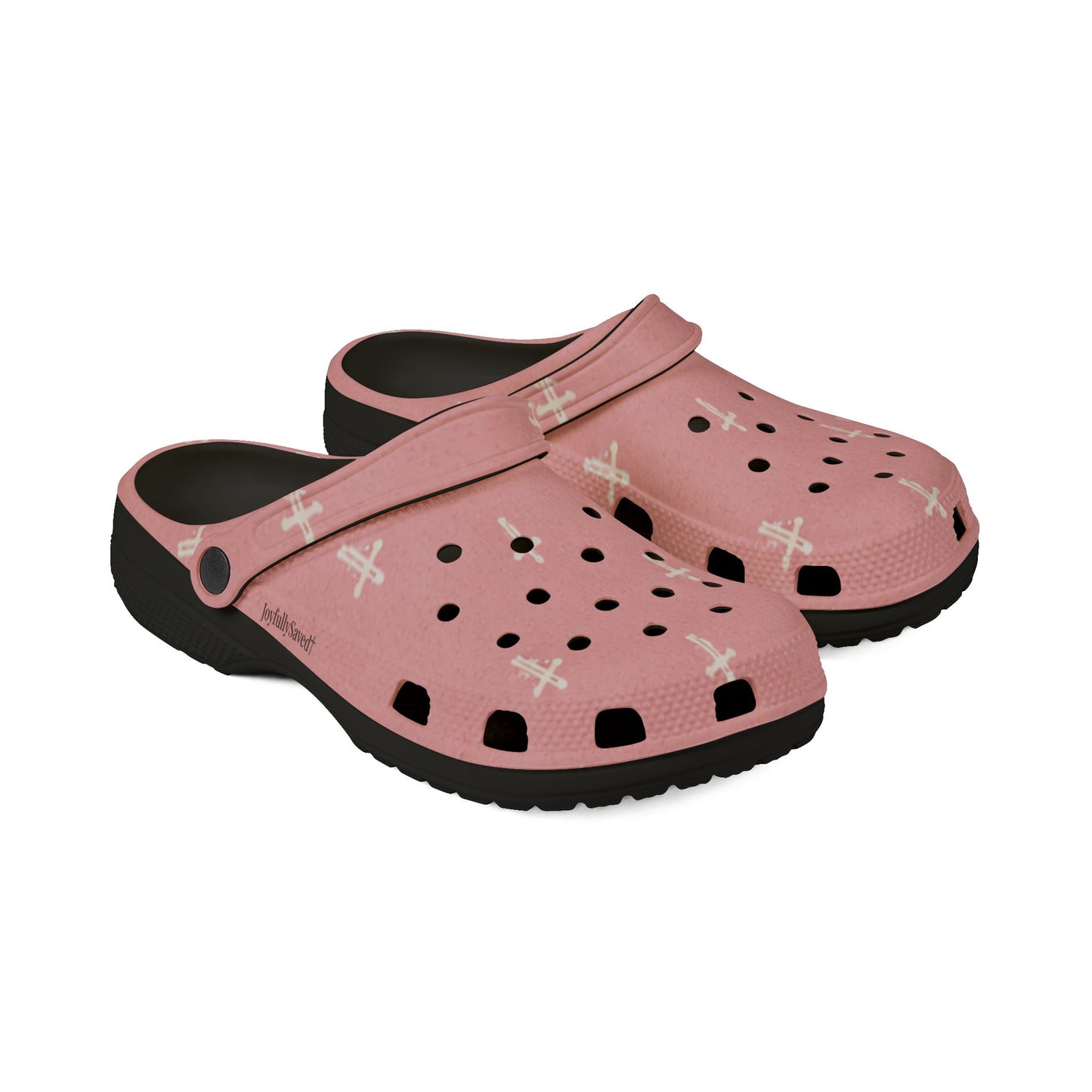 Adult EVA Foam Clogs with charms — Cream Cross Pattern Christian Slip-Ons