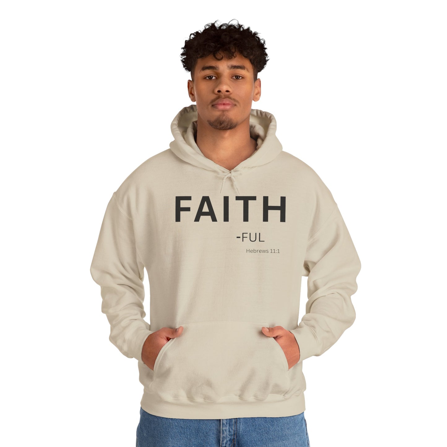 FAITH-ful Hoodie Black Text — Minimal Christian Faith Pullover, Hebrews 11:1