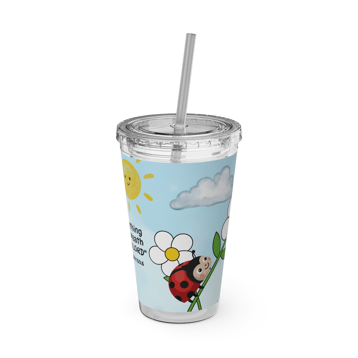 Ladybug 16oz Tumbler with Straw — Christian Cup (Psalm 150:6)