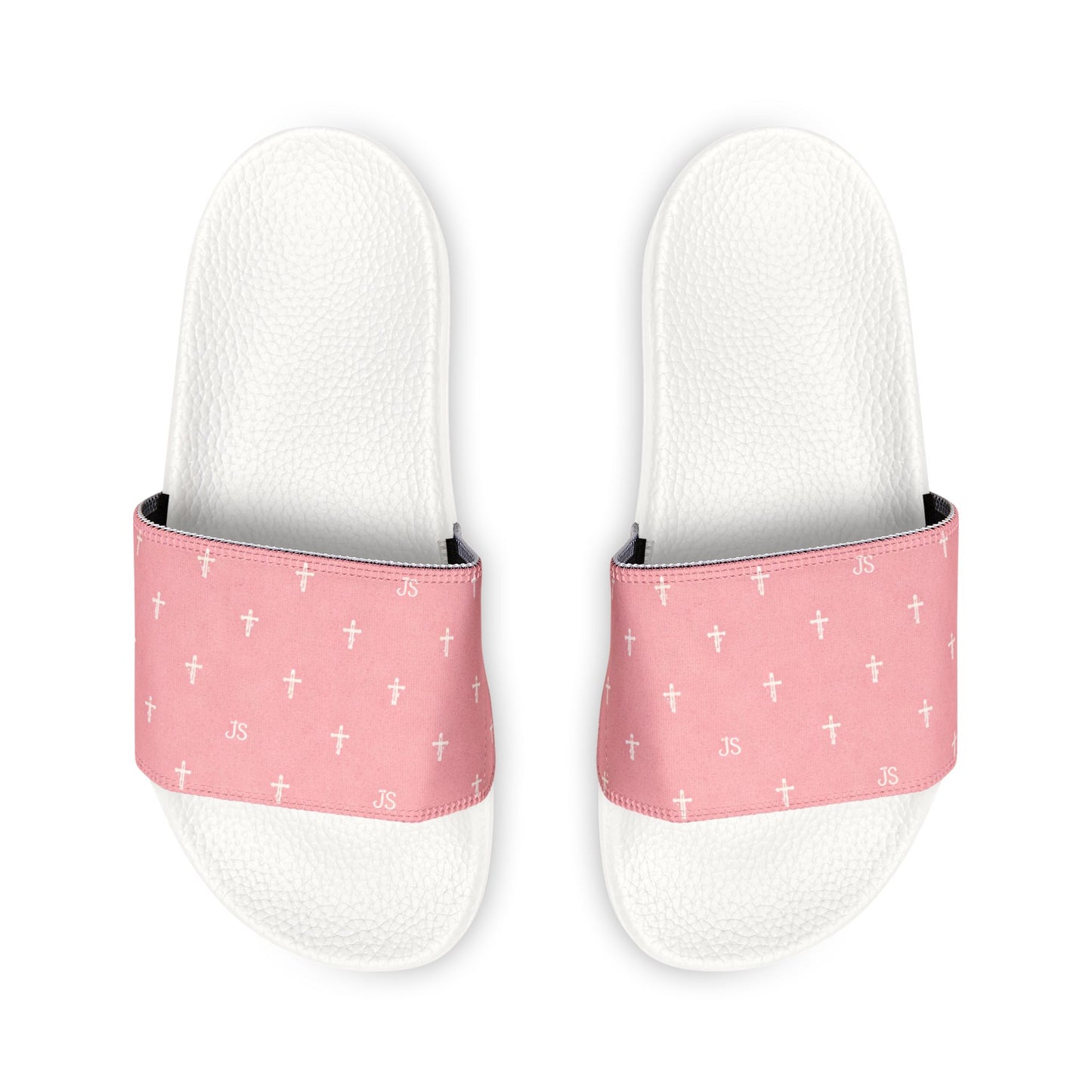Christian Cross Slides — Youth Removable-Strap Sandals with Pink Cross Pattern