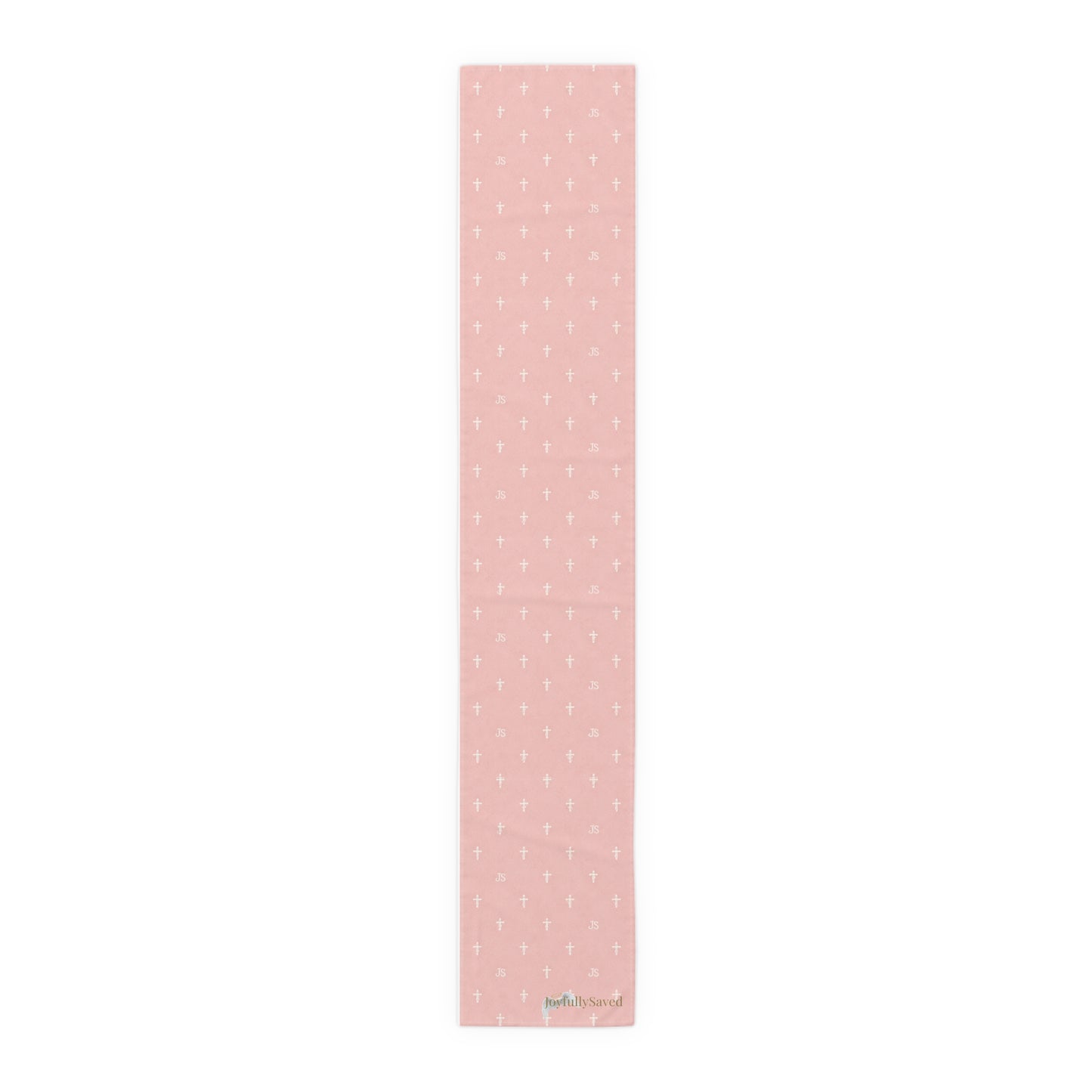 Signature Cross Table Runner, Pink — JoyfullySaved Faith-Inspired Cotton/Poly Decor