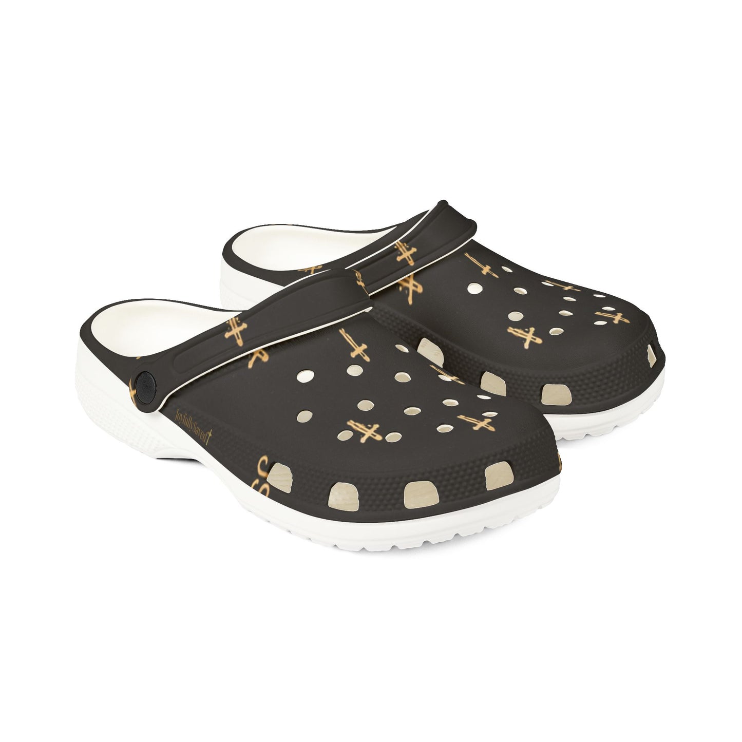 Adult EVA Foam Clogs with charms — Black Cross Pattern Christian Slip-Ons
