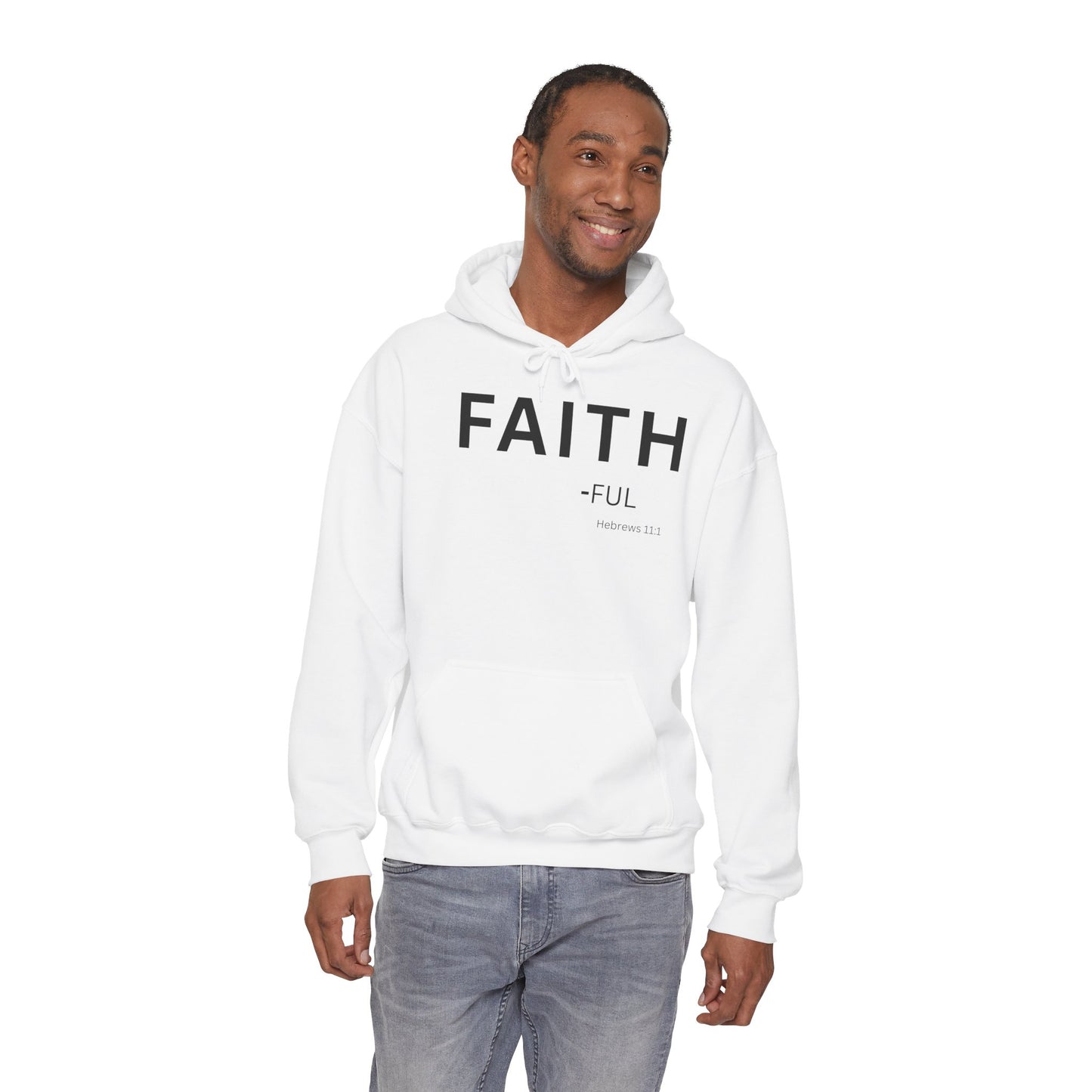 FAITH-ful Hoodie Black Text — Minimal Christian Faith Pullover, Hebrews 11:1