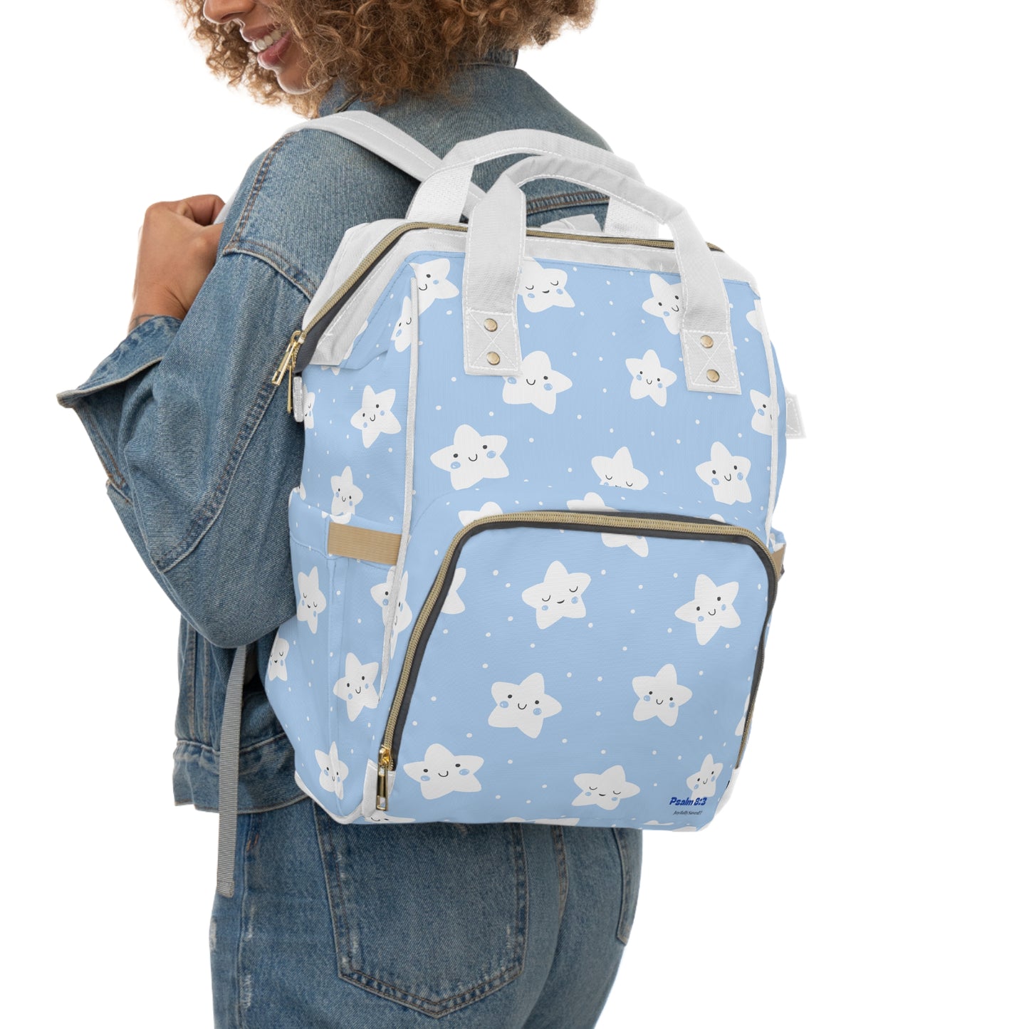 Cute Starry Baby Diaper Backpack – Light Blue Multifunctional Nappy Bag