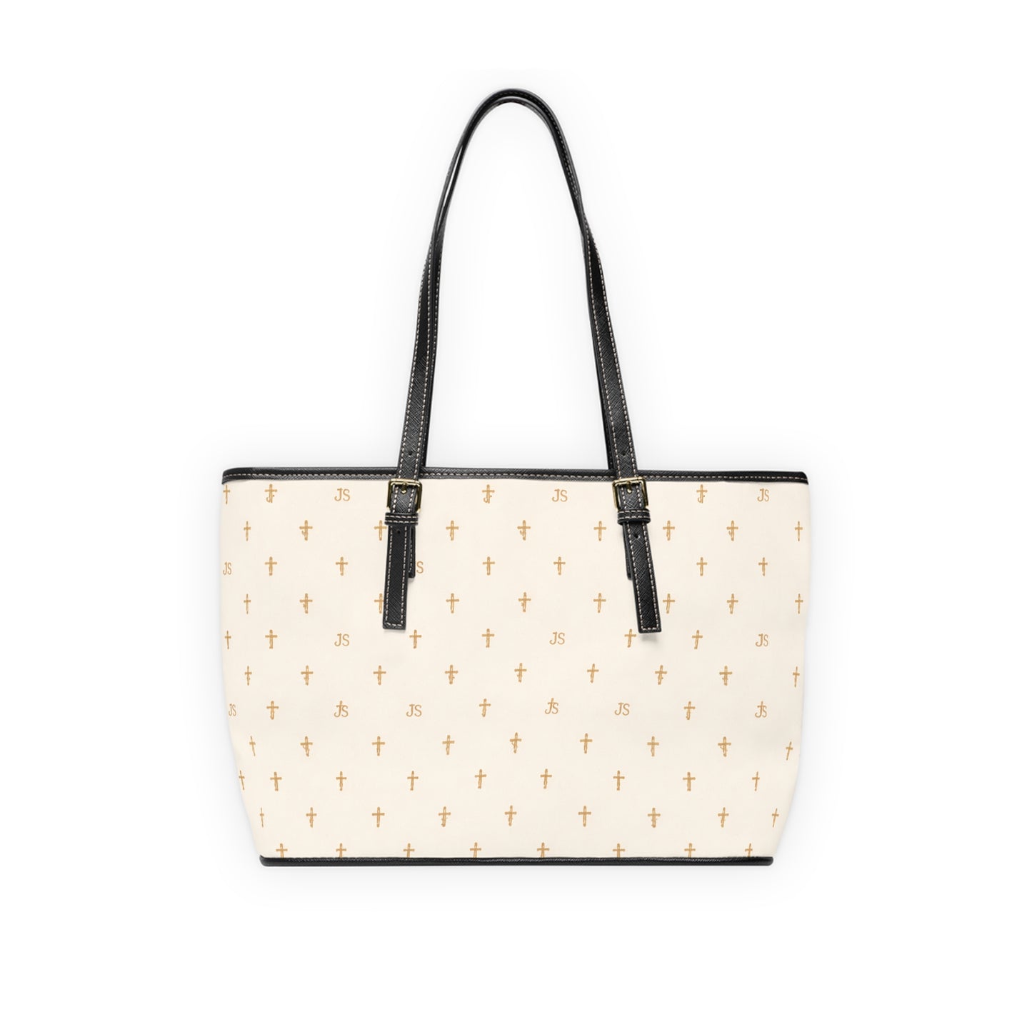 Signature Cross PU Leather Shoulder Bag — Christian, Cream Cross Pattern