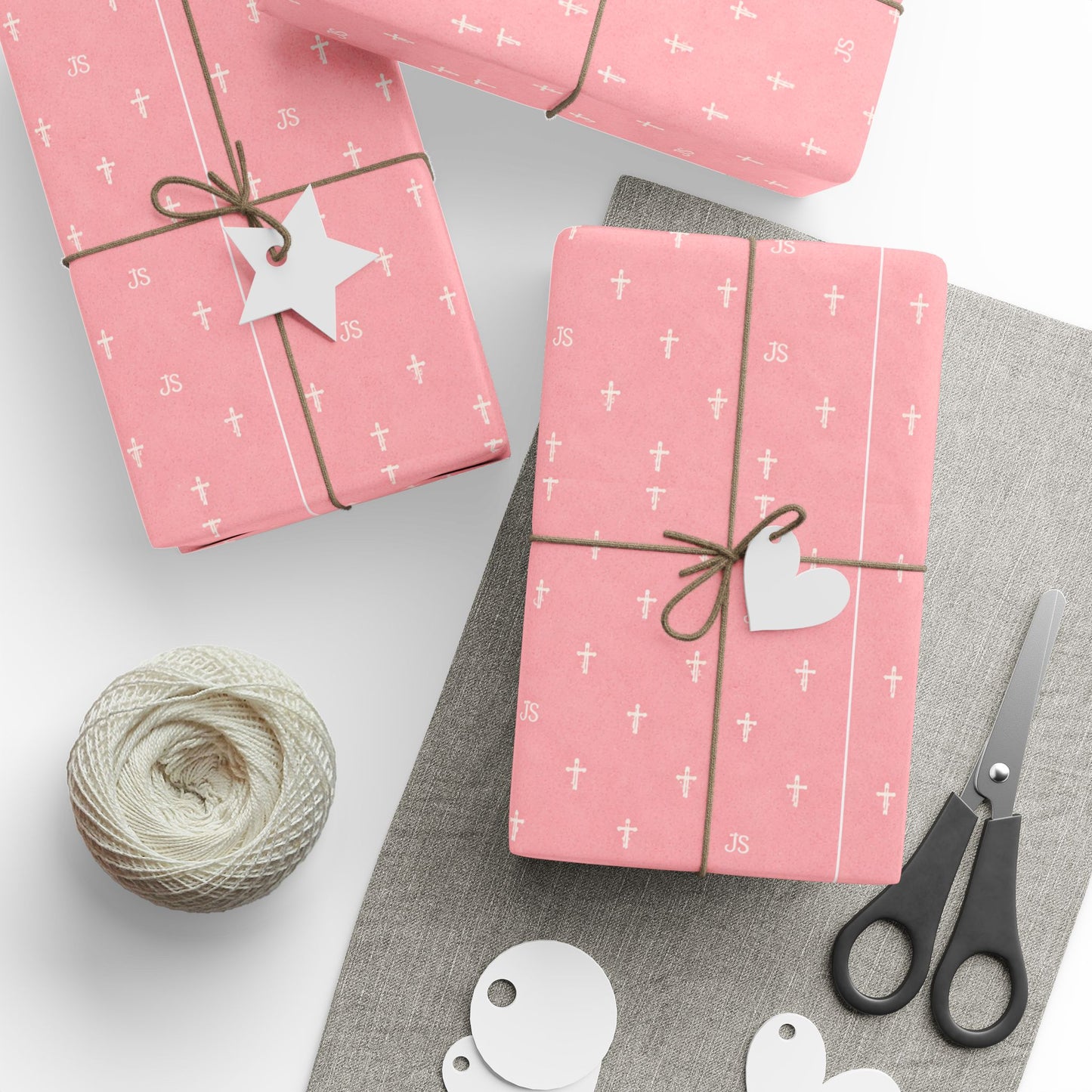 Joyfully Saved Signature Cross Wrapping Paper, Pink | gift wrap